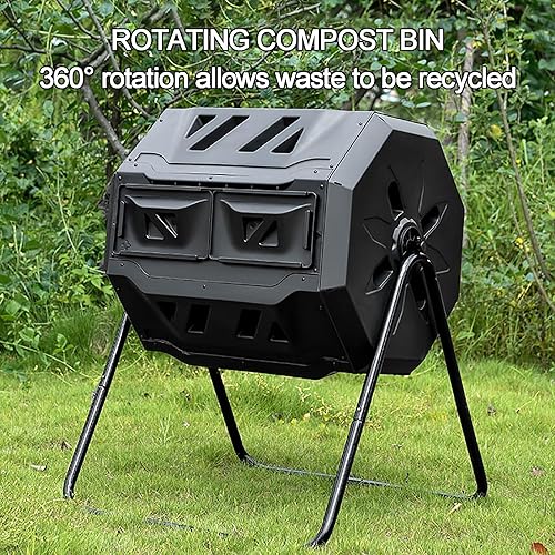 Miniatura 3 de Vaso de compostaje de 42 galones160L para exteriores, material de polipropileno de doble cámara con puertas correderas para jardín y exteriores