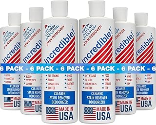 INCREDIBLE! Stain Remover - Commercial Pack Quantity, Professional Stain Cleaner For Carpets, Fabric, Linen, Laundry, Mattress, Car Upholstery – Pet Stains, Urine, Blood, Red Wine, 16.oz, Pack of 6