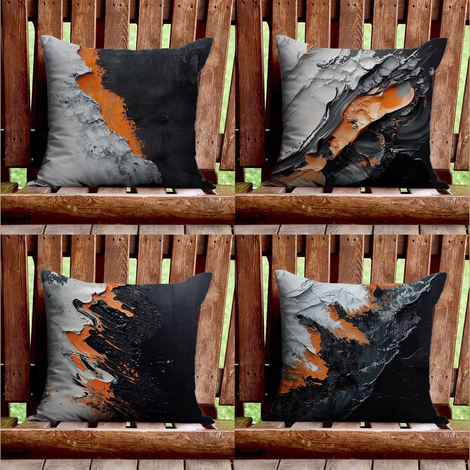 Outdoor Kissen Schwarz Weiß Kissenbezug 60x60 cm 4er Set Balkon Dekokissen Orange Outdoor Kissenhülle Wasserdichte Samt Doppelseitiger Gedruckte Sofakissen Garten Balkon Zierpolster OutdoorDeko z-635
