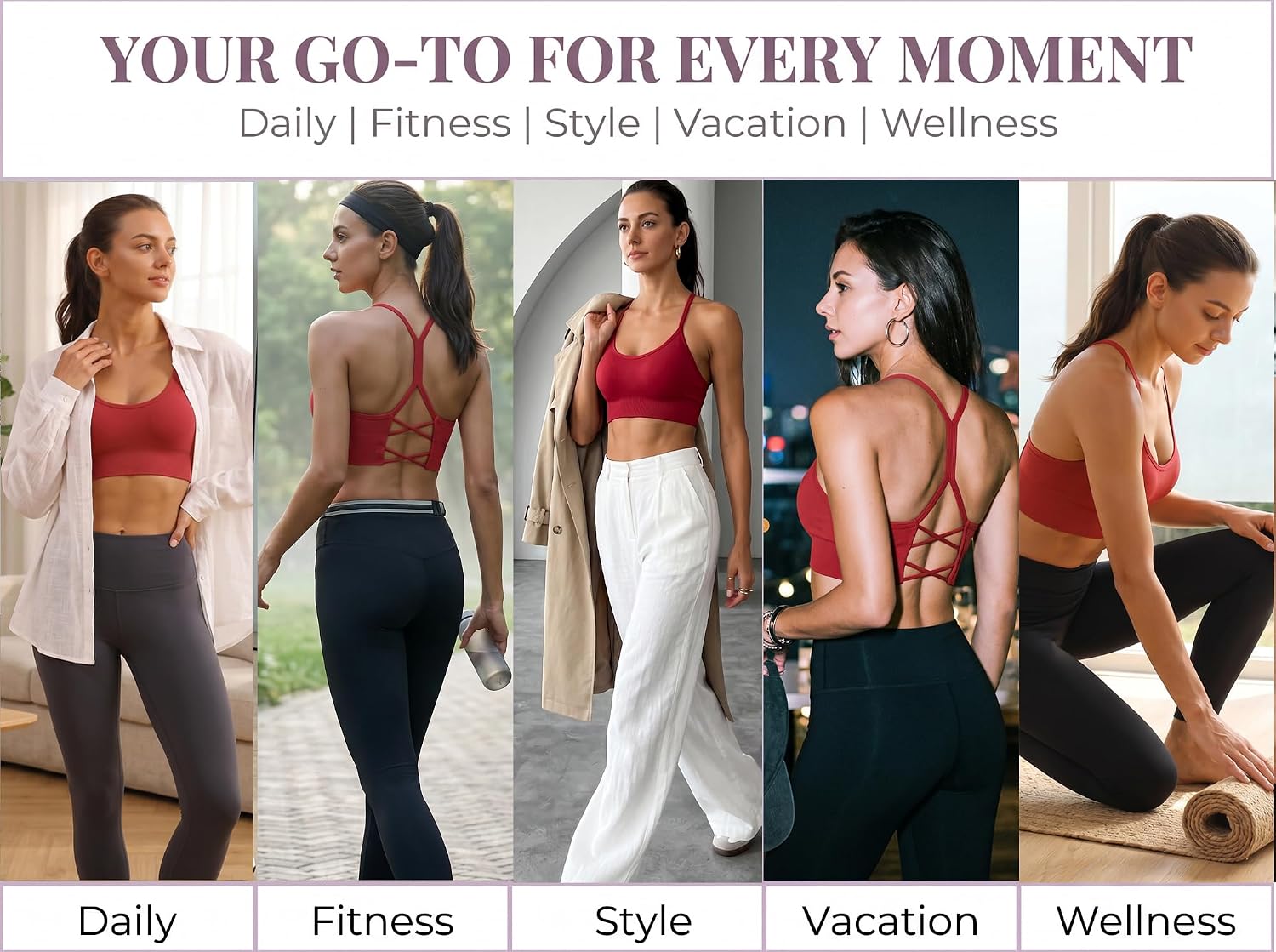 Y Back Sports Bra for Women Padded Seamless Medium Impact Strappy Cross Back Workout Yoga Top for Athletic Gym Pilates