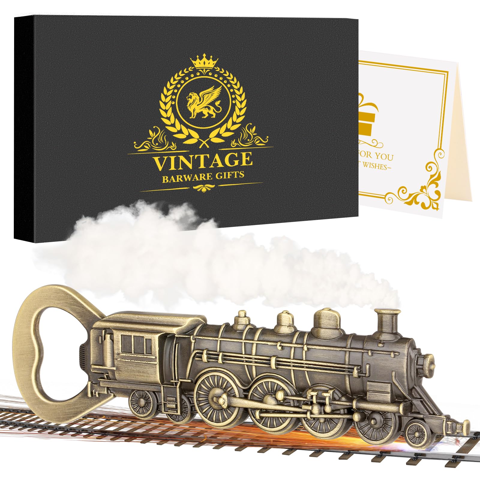 LULLEA Steam Locomotive Bottle Opener, Ideal Beer Opener Gift for Him, Dad, Boyfriend, Birthday Present, Bronze Train with Gift Box, Perfect for Train Fans