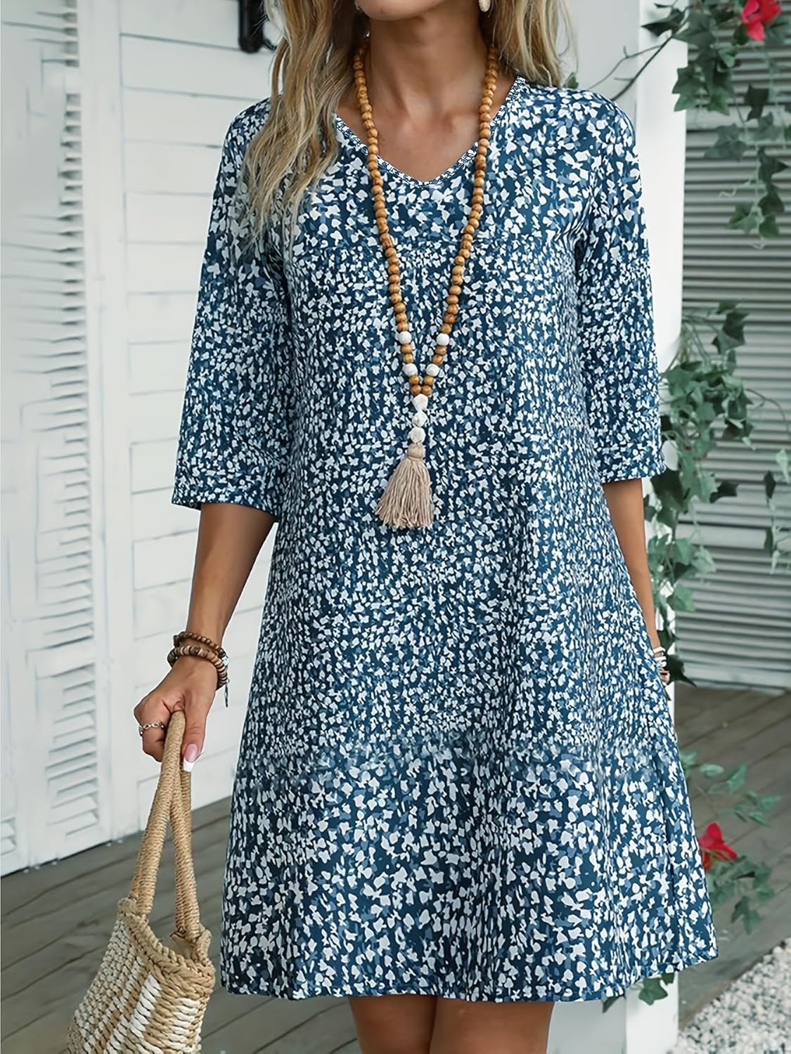 Womens floral print casual mini dress for beach vacation
