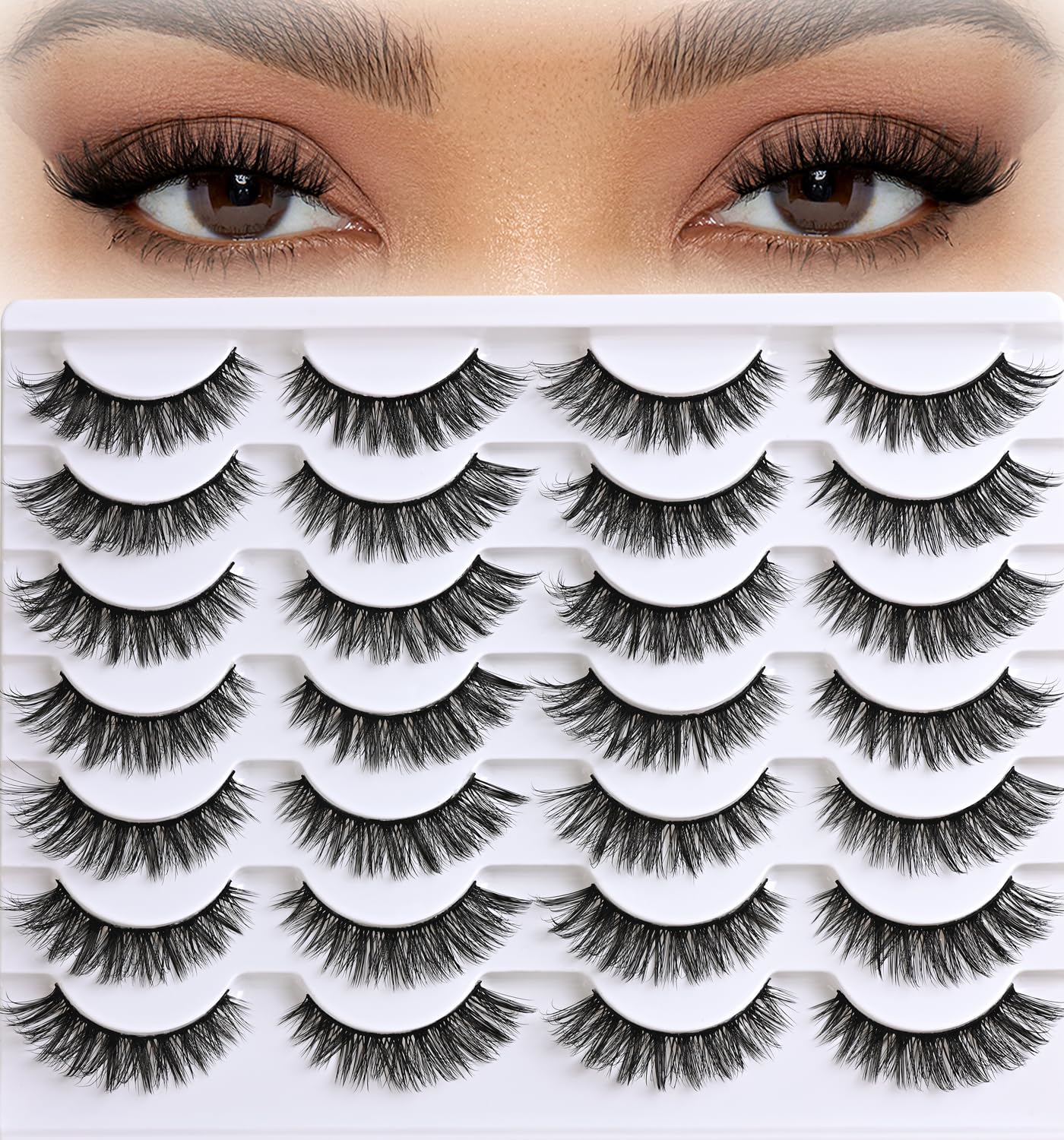 APCYUST Lashes False Eyelashes Cat Eye Lashes Mink Lashes Wispy 14 Pairs Fake Eyelash Natural Lash Strips Fluffy Eye Lashes Pack Short Strip Lashes