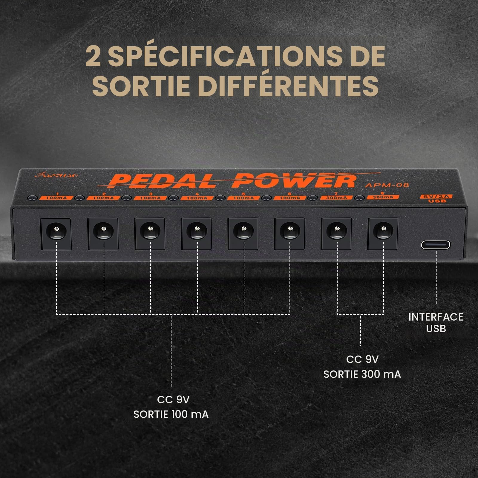 Asmuse Mini 8 Sorties 9V Alimentation Pédale Guitare Noiseless Alimentation pour Pedale Effet Guitare Électrique avec adaptateur d'alimentation