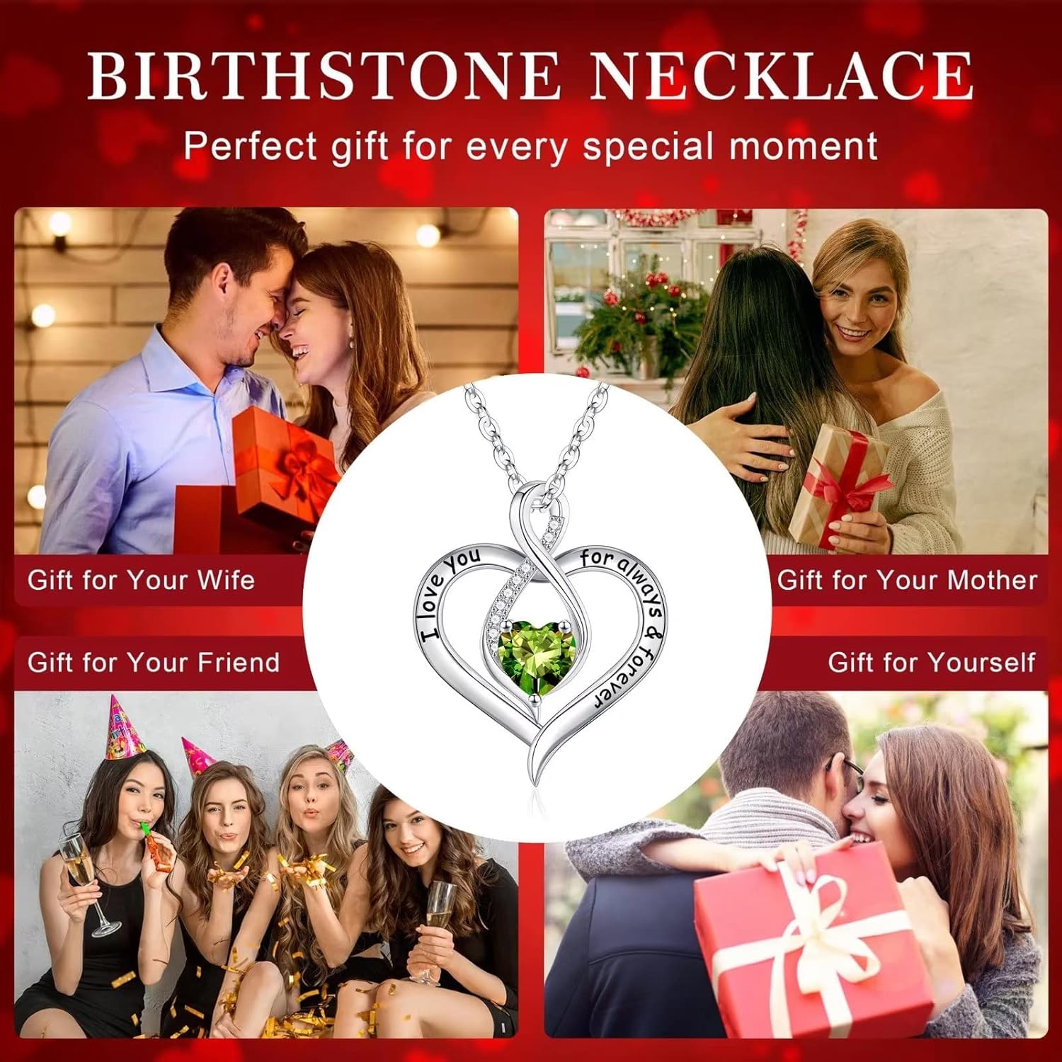 Ursilver Love Heart Birthstone Necklaces - S925 Sterling Silver Birthstone Necklace I Love You Always and Forever, Jewelry Gifts for Women Mother Mom Wife Her
