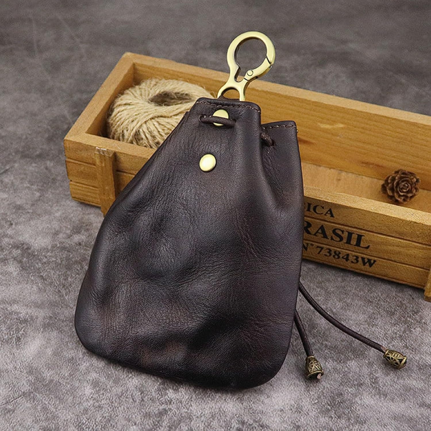植物タンニンなめしレザーキーホルダー、風合いのある牛革コインカードウォレット、車のキー用多機能ミニポーチ ハンドバッグ(Black)