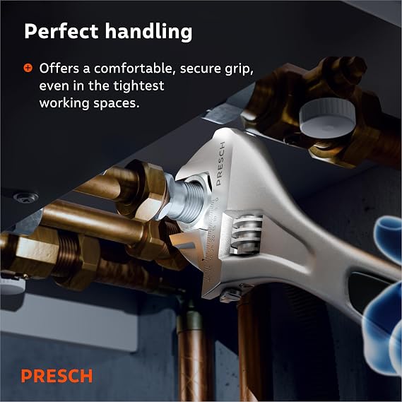 PRESCH Adjustable Wrench Set - 8inch, 10inch & 12inch - Laser-Engraved Scale 30mm-40mm (Metric & inch) - Precision-Milled for Optimal Grip - Sturdy, Adjustable spanners
