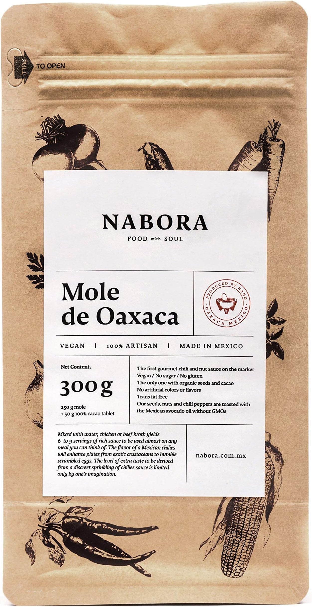 Nabora Mole de Oaxaca Sauce with Organic 100% Unsweetened Chocolate Tablet, 11 oz.