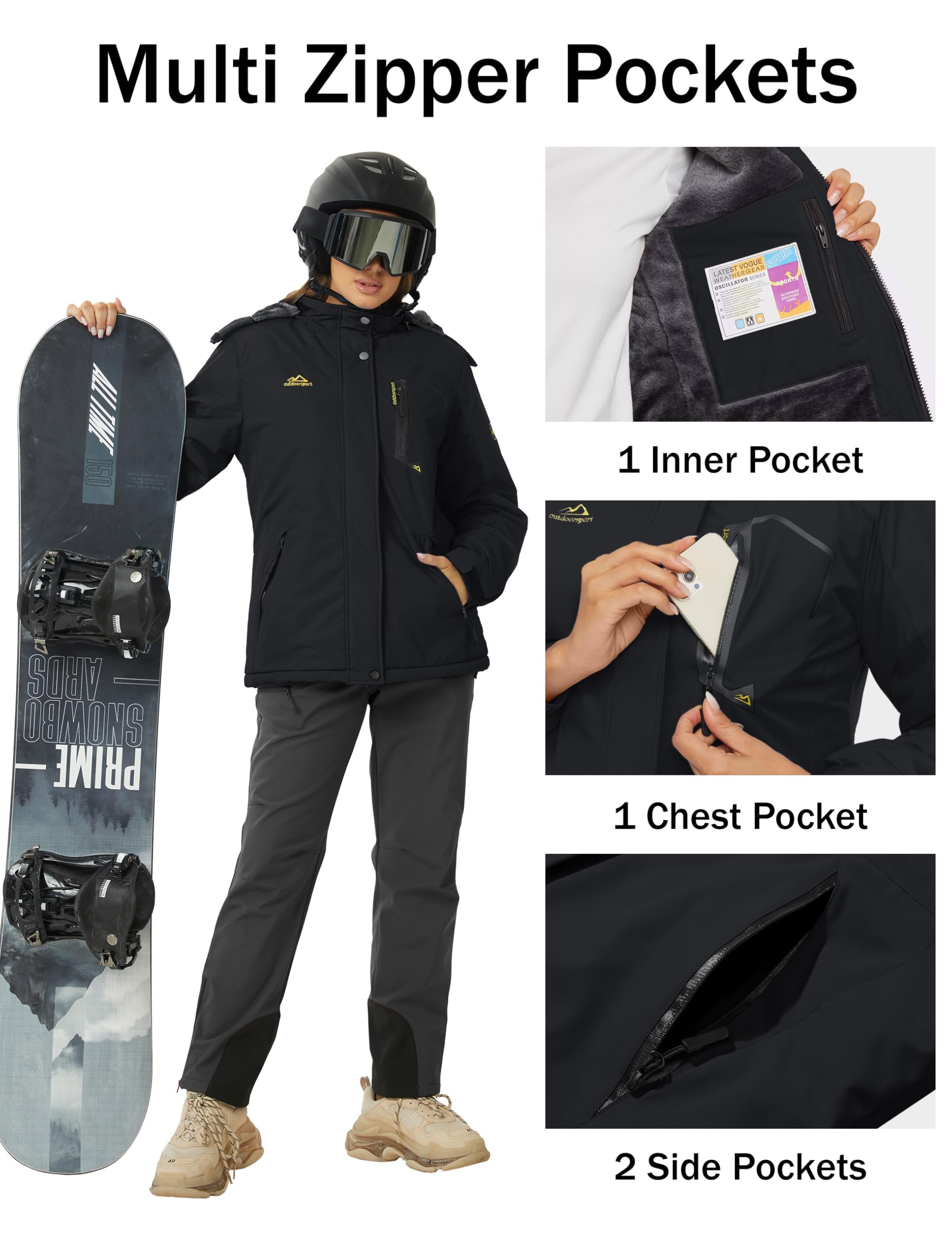 MAGCOMSEN Winterjacke Damen Skijacke mit Fleece Parka Winter Softshell Jacke Ski Snowboardjacke Wasserdicht Windschutz