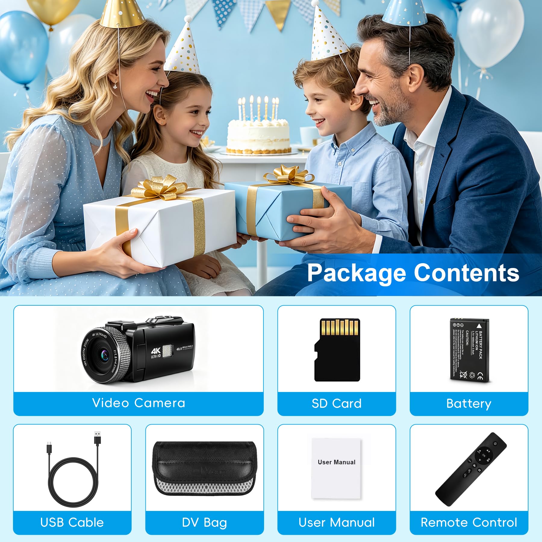 Videocamera digitale 4K, 2026 aggiornata con telecomando e touch screen e messa a fuoco automatica, videocamera digitale per vlogging su Youtube, 48 MP foto 4K 60 FPS, con telecomando/batteria