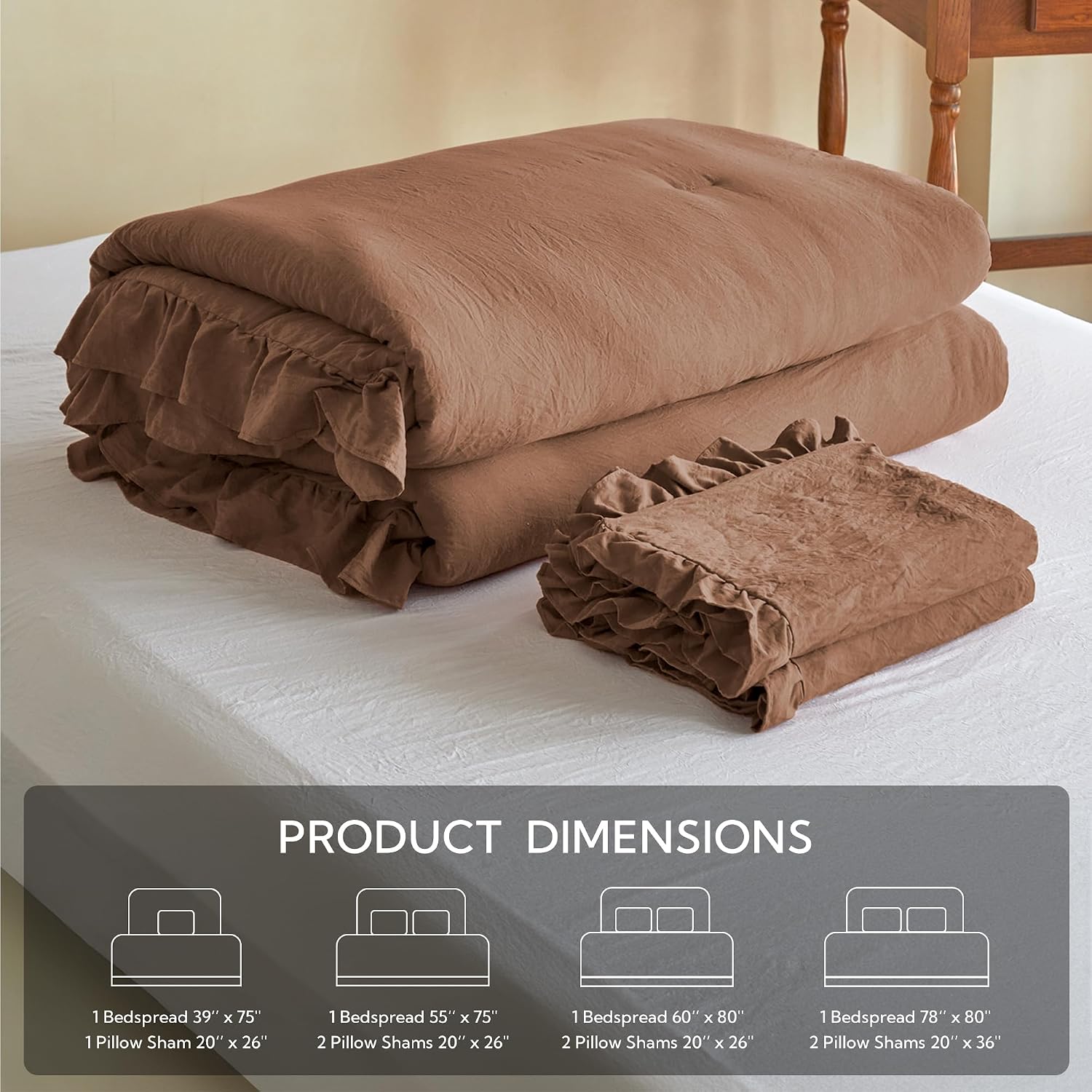 MR&HM Brushed Microfiber Ruffle Skirt Bedspread Set, Shabby Chic Style