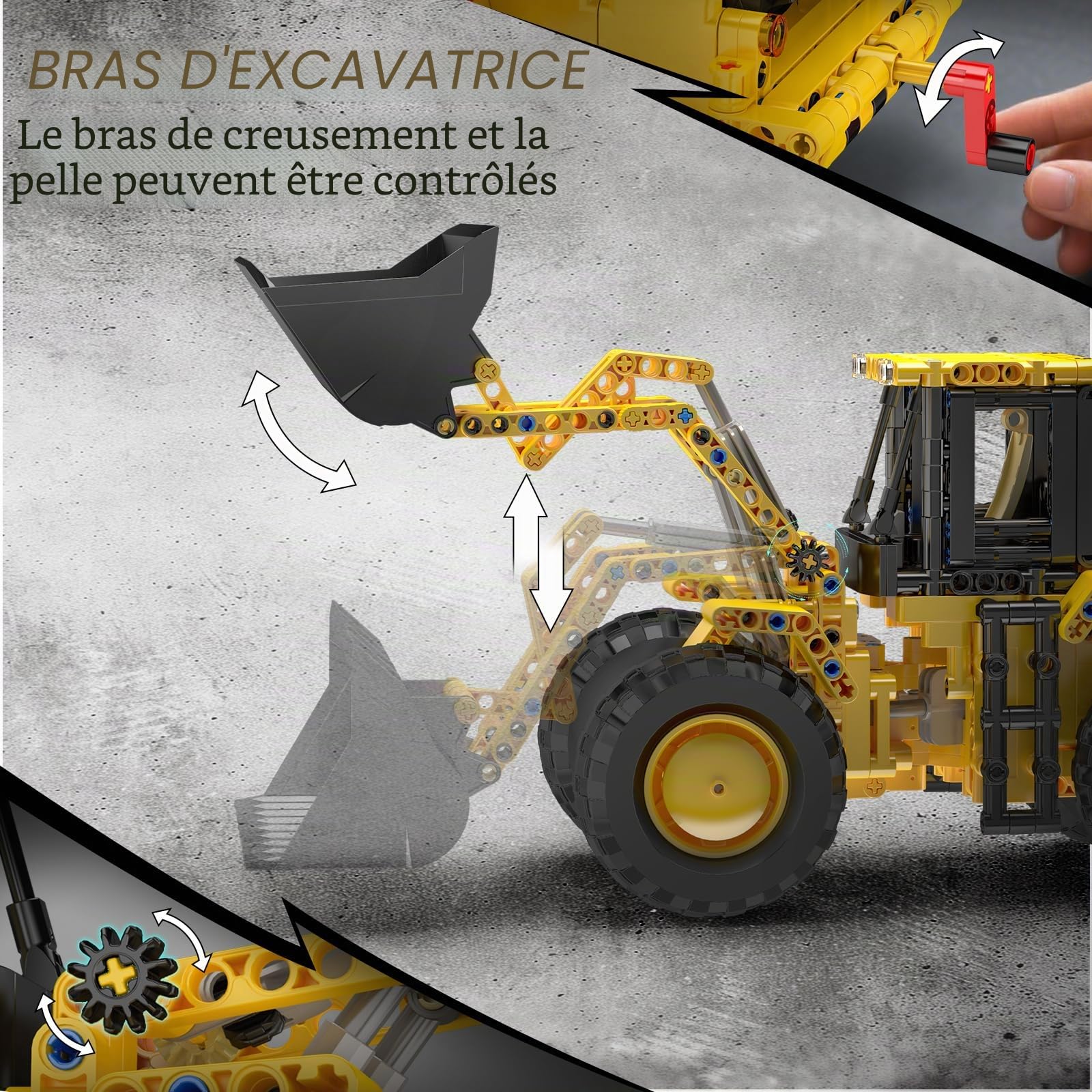 Mould King 17084 Technique Chargeuse sur pneus, pelleteuse, véhicule de construction, jouet avec pelle mobile, kit de construction réaliste, cadeau d'anniversaire pour garçons à partir de 8 ans
