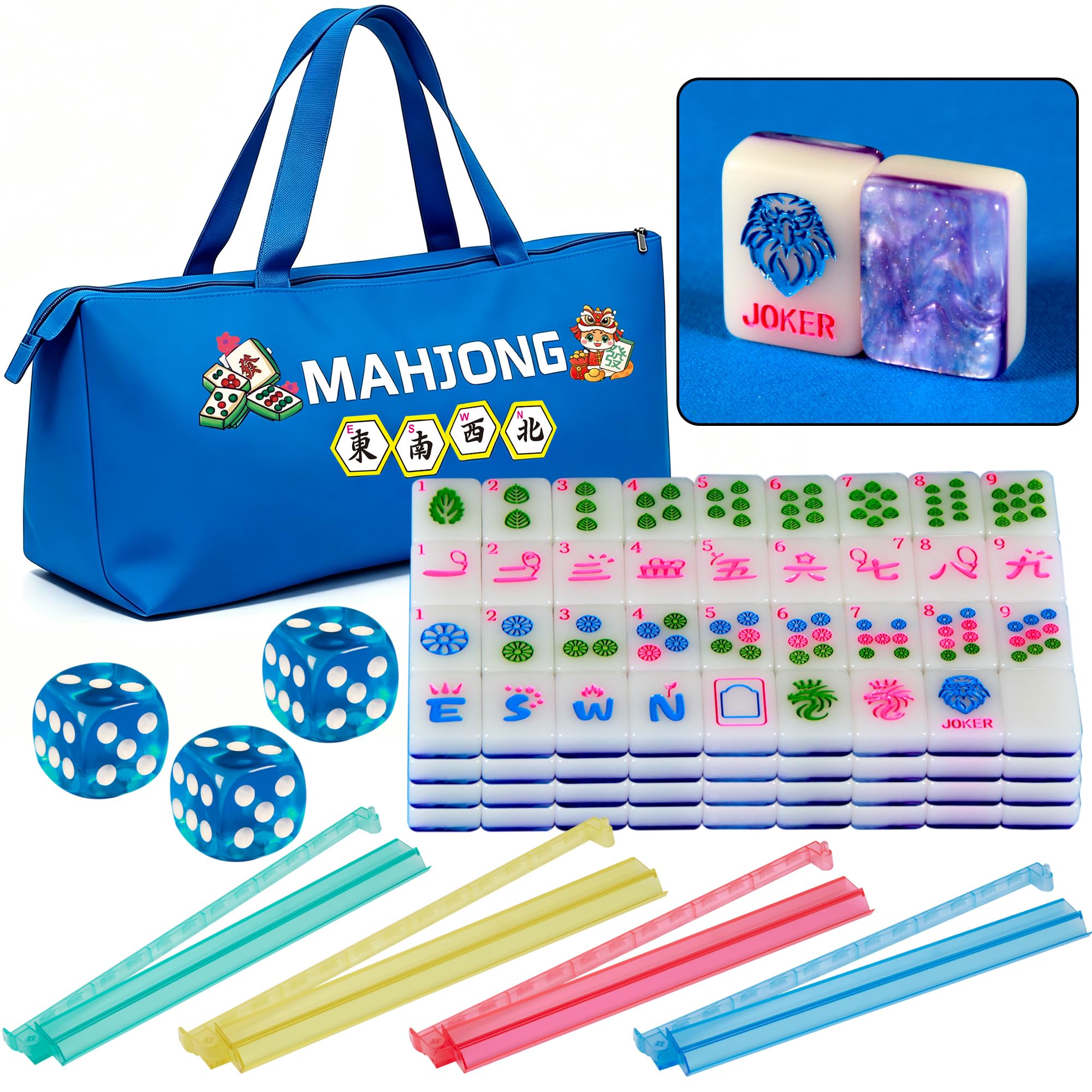 Juego de Mahjong Americano Starry Blue con 160 azulejos de acrílico 8