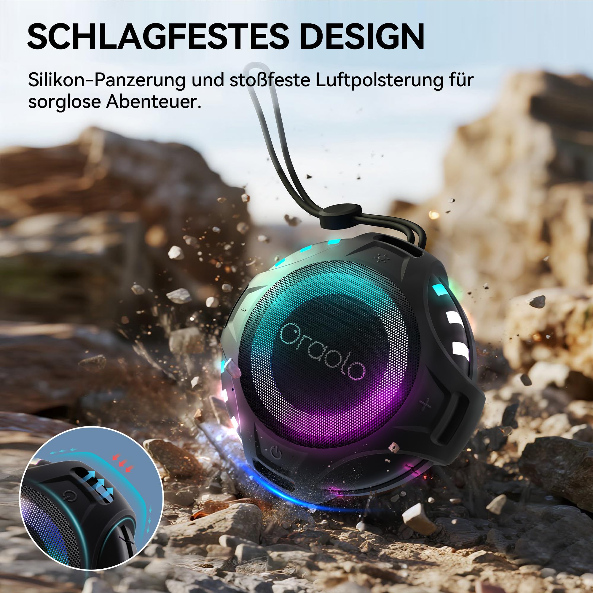 oraolo Cassa Bluetooth Doccia Altoparlante Portatile | IPX7 Impermeabile Bluetooth 6.0 con Luce LED 10H TF/USB Wireless Speaker per Viaggi Doccia Esterno
