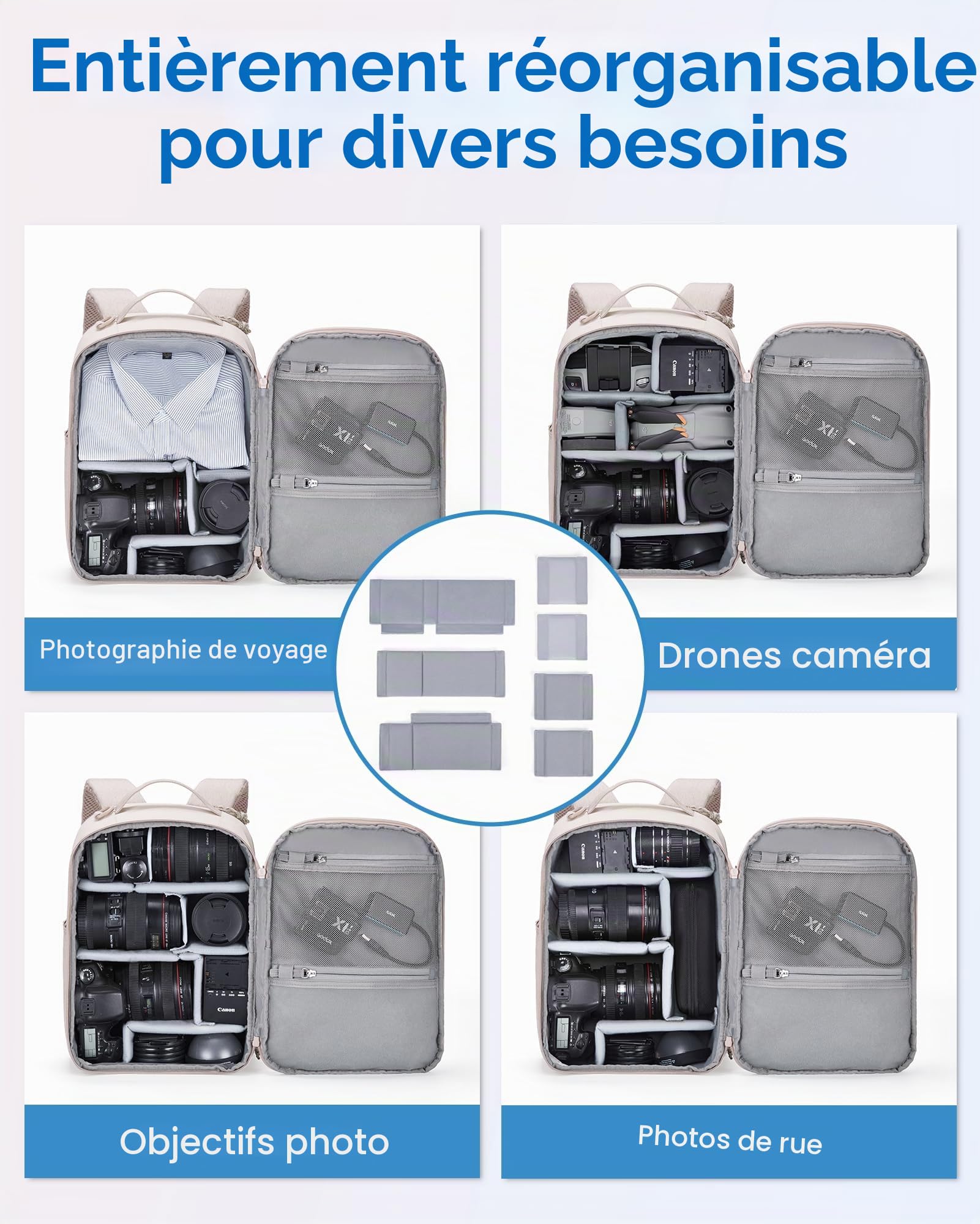 bagsmart Sac à dos pour appareil photo reflex numérique - Petit sac à dos pour appareil photo - Compatible avec les photographes - Bandoulière 2 en 1 - Convient pour iPad 12,9", Sony, Canon, Nikon