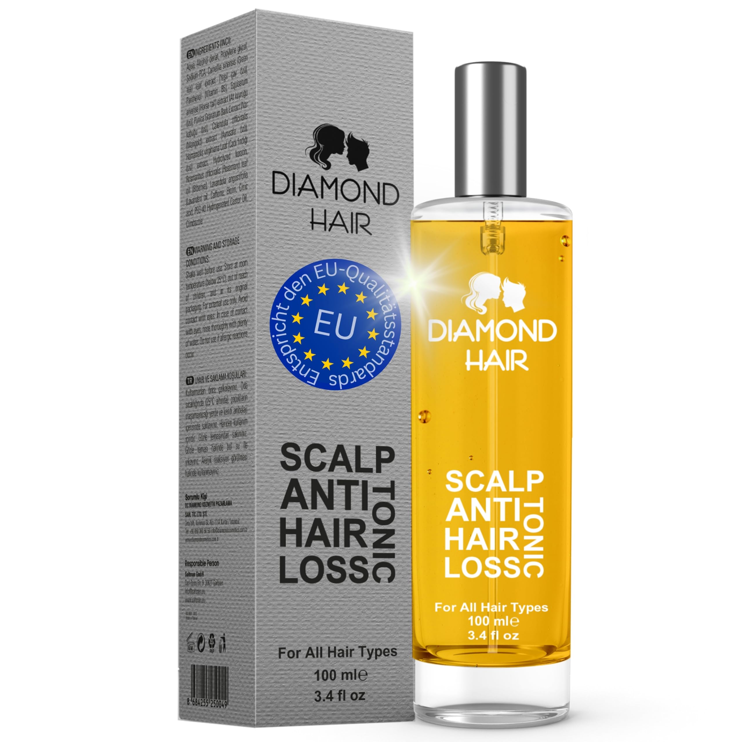 Diamond Hair Scalp Spray tonique anti-perte de cheveux 100 ml – Soin des cheveux à l'huile de romarin pour hommes et femmes, alternative Minoxidil, unisexe, pour adultes, pour démangeaisons, cuir