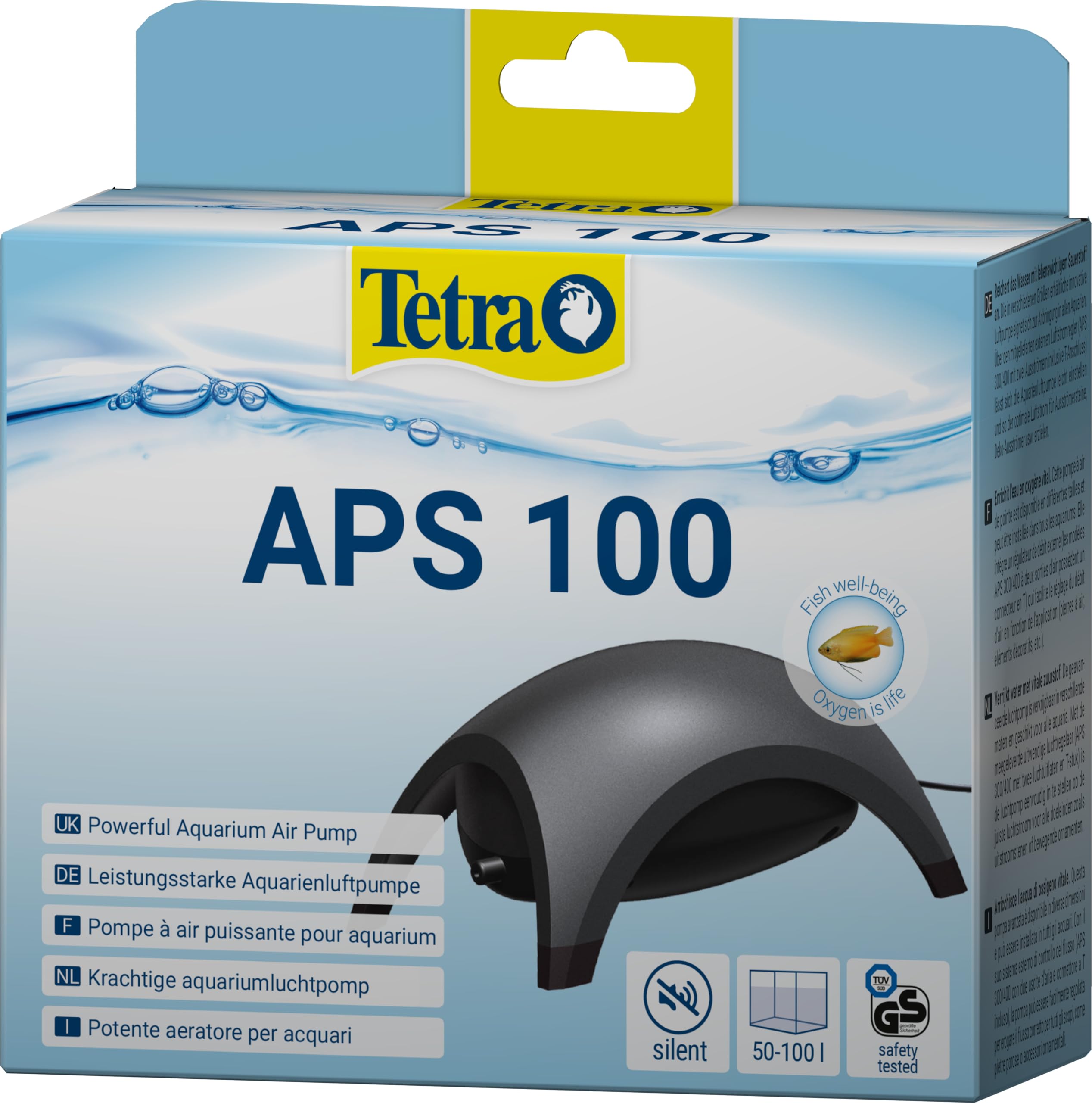 Tetra APS 100 pompa powietrza do akwarium – cicha pompa membranowa do akwariów o pojemności 50-100 l, czarna