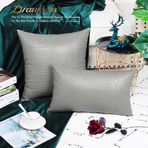 Miniatura 66 de BRAWARM Fundas de almohada de piel sintética de 16 x 16 pulgadas, paquete de 2 fundas de almohada de cuero plateado, almohadas decorativas de piel