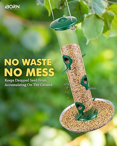 Miniatura 4 de iBorn Comedero para pájaros con 6 puertos para colgar en el exterior, alimentador de pájaros cardenales de metal de aluminio, acabado verde, 14