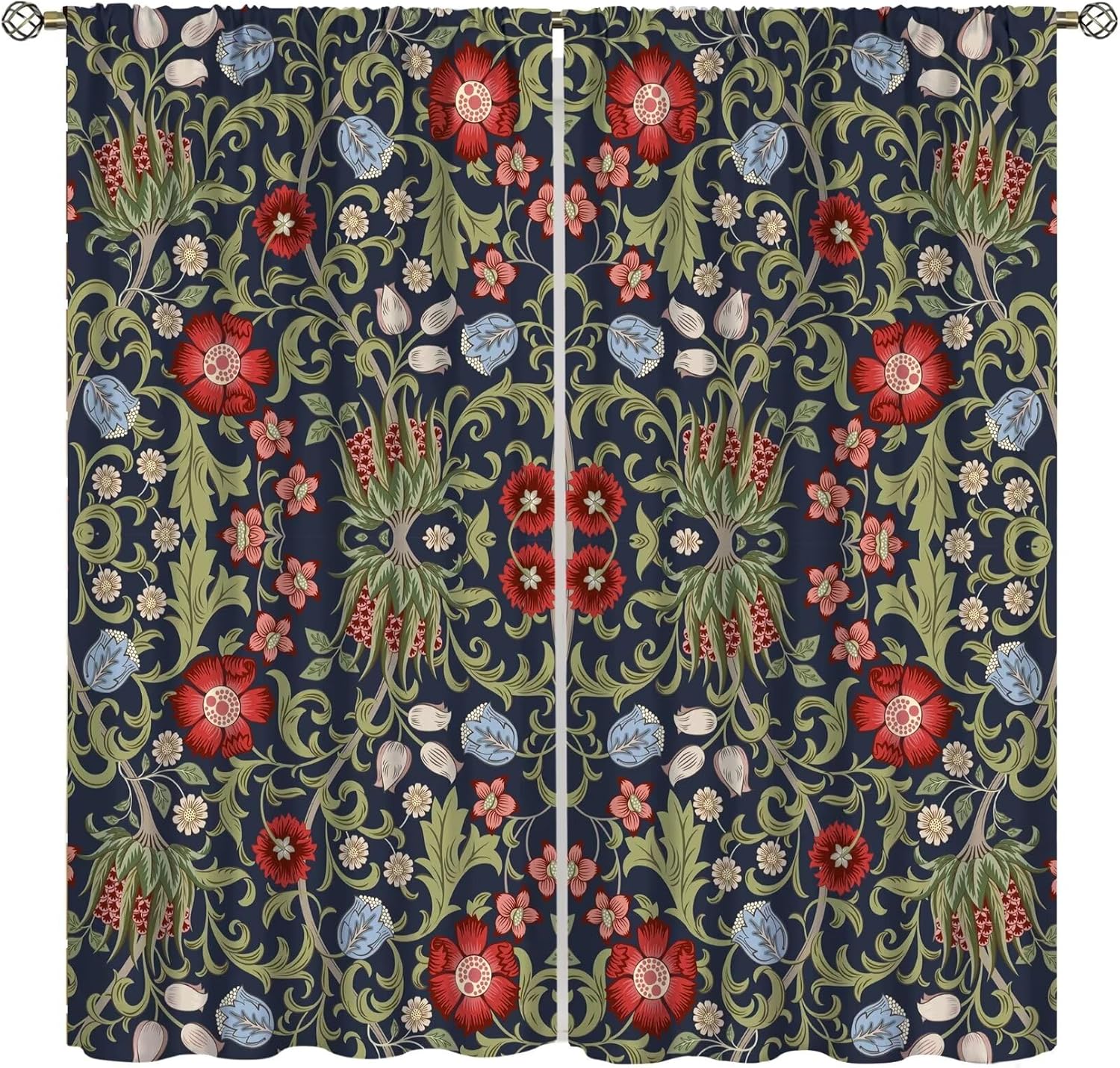 William Morris Curtains, Bohemia Floral Vintage Original Design Blackout Window Treatments for Farmhouse Bedroom Living Room Kitchen Set 2 Panels,84x84 Inches