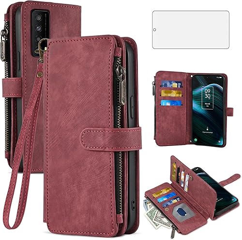 Asuwish Funda para teléfono TCL Stylus 5G 2022 y protector de pantalla de vidrio templado, soporte para tarjetas de crédito, resistente, accesorios