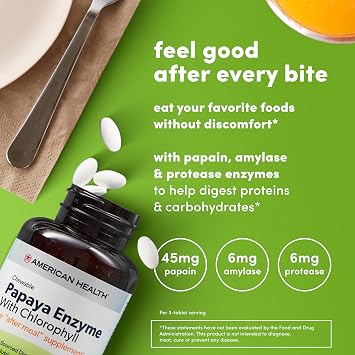 American Health, Papaya Enzyme with Chlorophyll, 250 Count