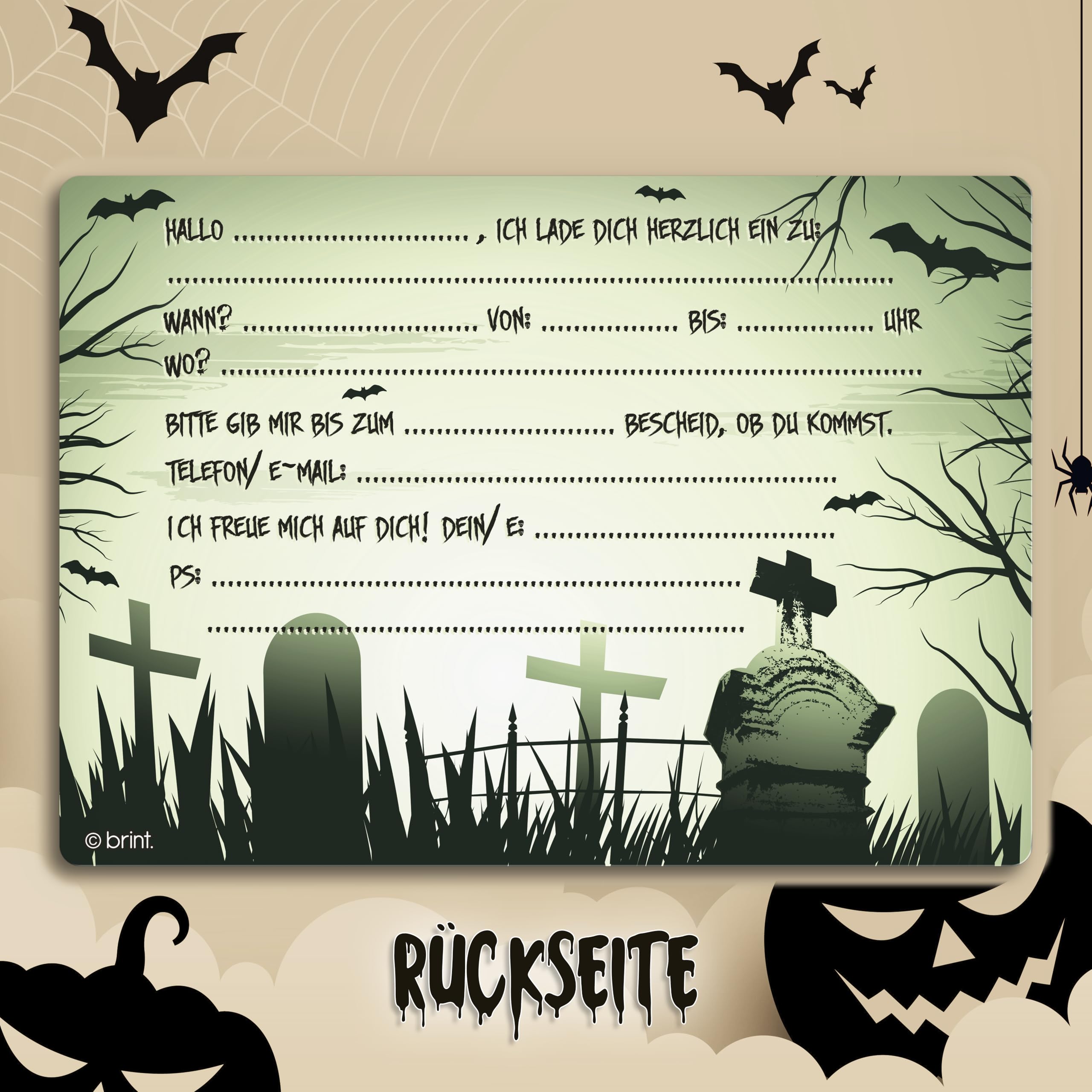 12 biglietti di invito per Halloween, per una bella festa di Halloween, cimitero del grigio, invito per feste spaventose, compleanno per bambini, feste di compleanno, inviti per adulti e adolescenti
