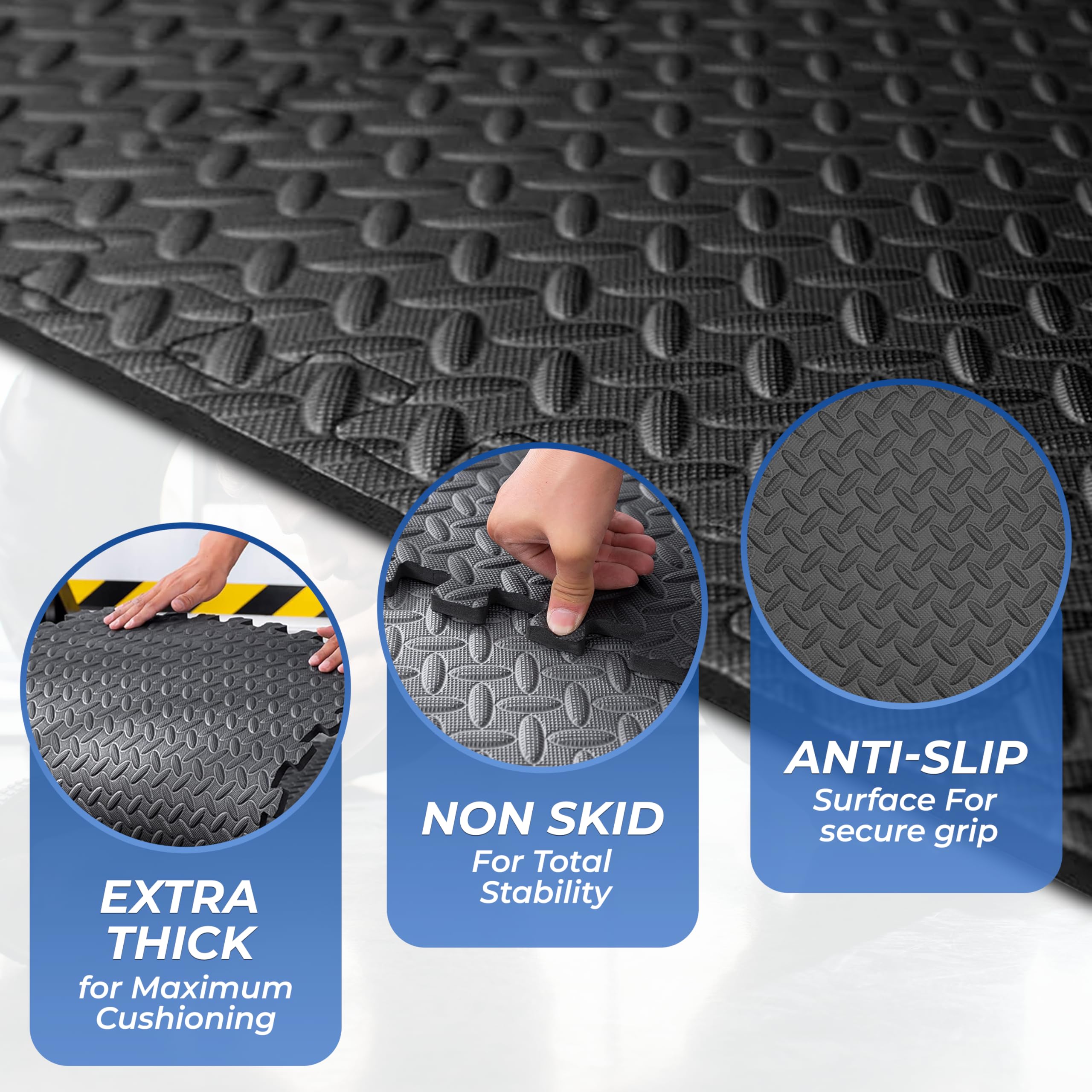 TechFit Tappeto Palestra Puzzle in Schiuma EVA, Set 12 Pezzi 31,5x31,5x1 cm, Include 18 Bordi, Pavimento Gommato Antiscivolo per Tatami Palestra e Fitness