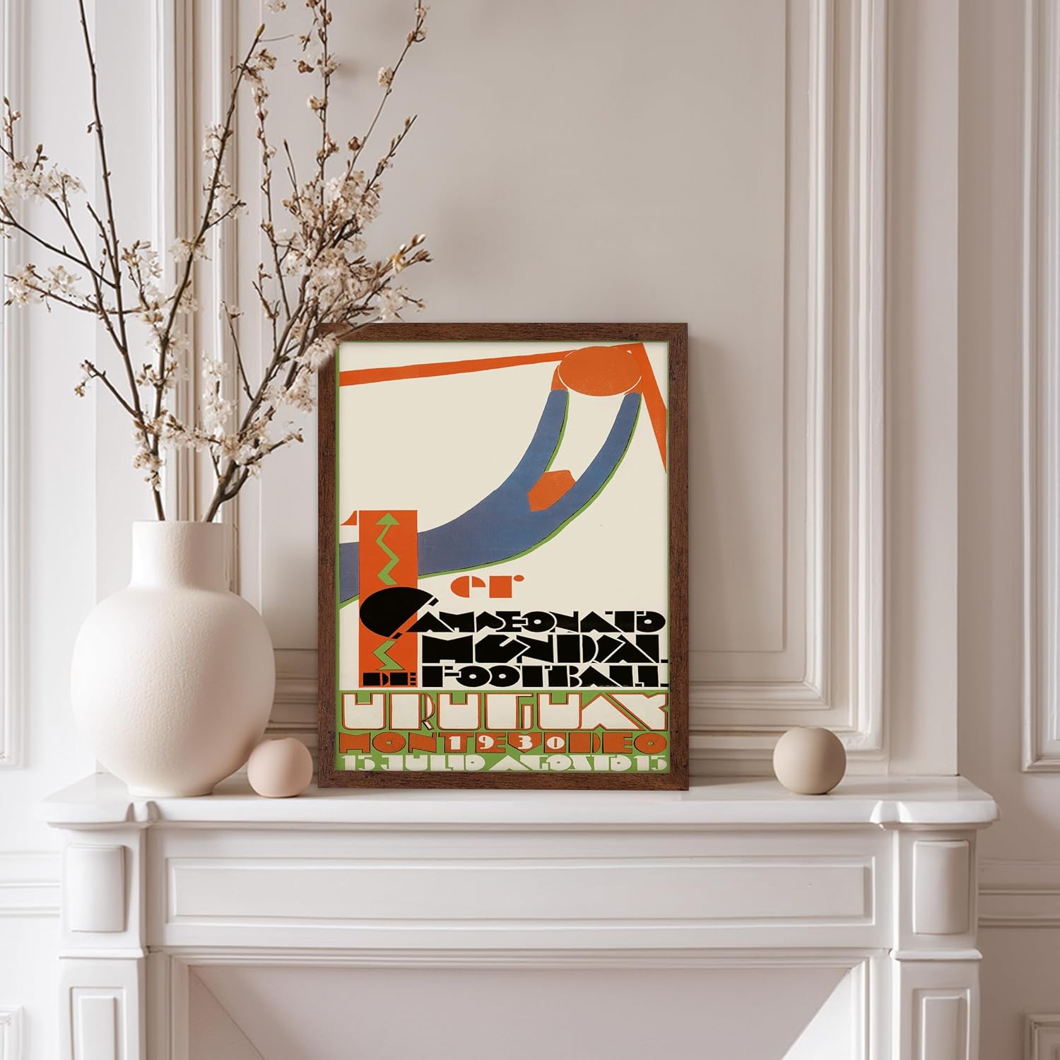 Poster Master Vintage Illustration Poster - Retro Sports Print - World Cup 1930, Uruguay, Football, Soccer, Fan - Gift for Athlete, Friend - Wall Decor for Home, Dorm, 8x10 Brown Framed