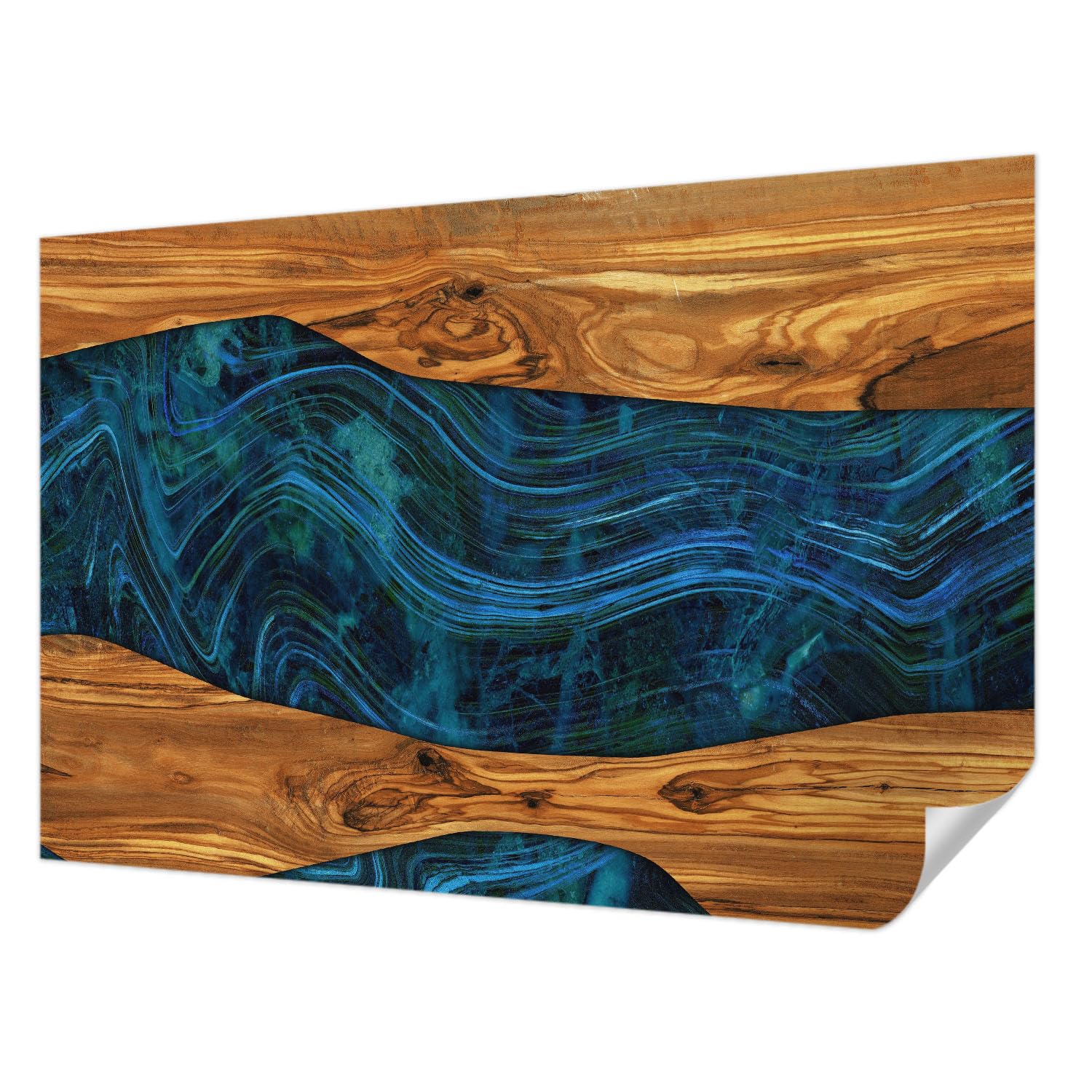 Décor mural adhésif pour salon et chambre moderne motif bois bleu