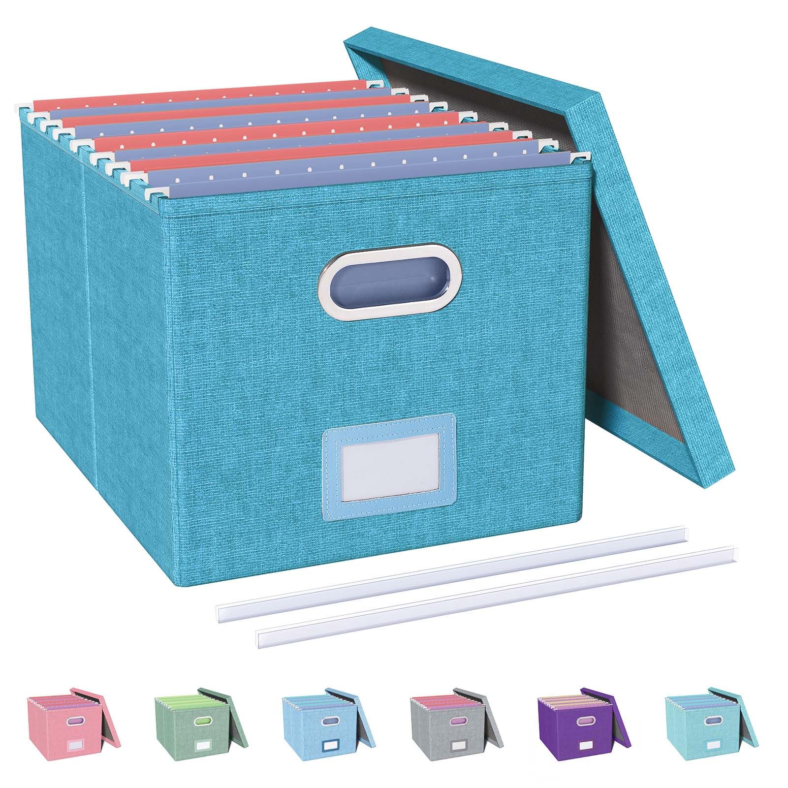 Oterri File Organizer with Lid, File Box, File Cabinet for Letter File Folder Storage, Hanging File Organizer for Office/Decor/Home,Document Organizer, 1 Pack,Calamine Blue+Cobalt Green-Box Only