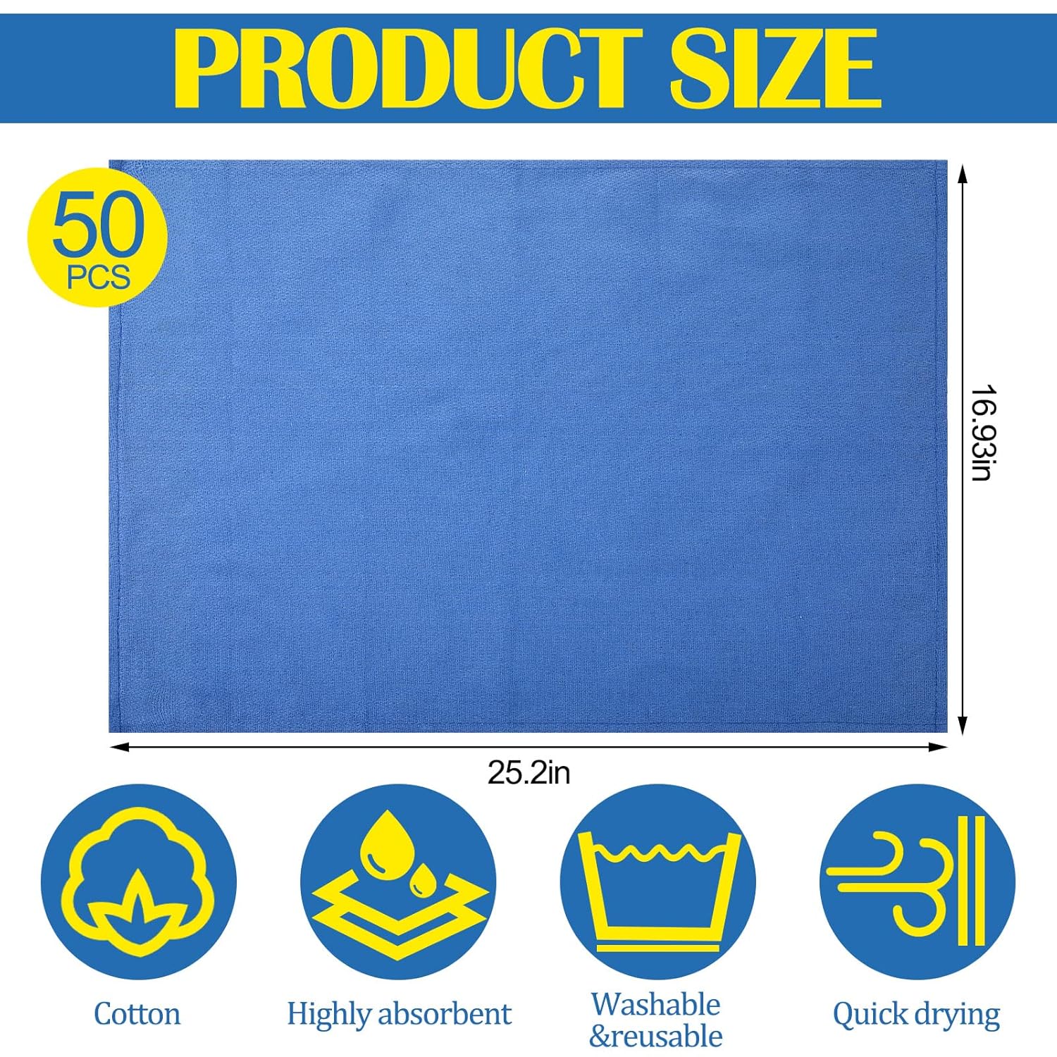 Oudain 50 Pcs Blue Surgical Huck Towels Cotton Shop Towels Bulk 25.2 x 16.93 Inches, Absorbent Shop Rags and Cleaning Towel for House Shops Bars Hotel Car Automobiles Garage Industries Surgical
