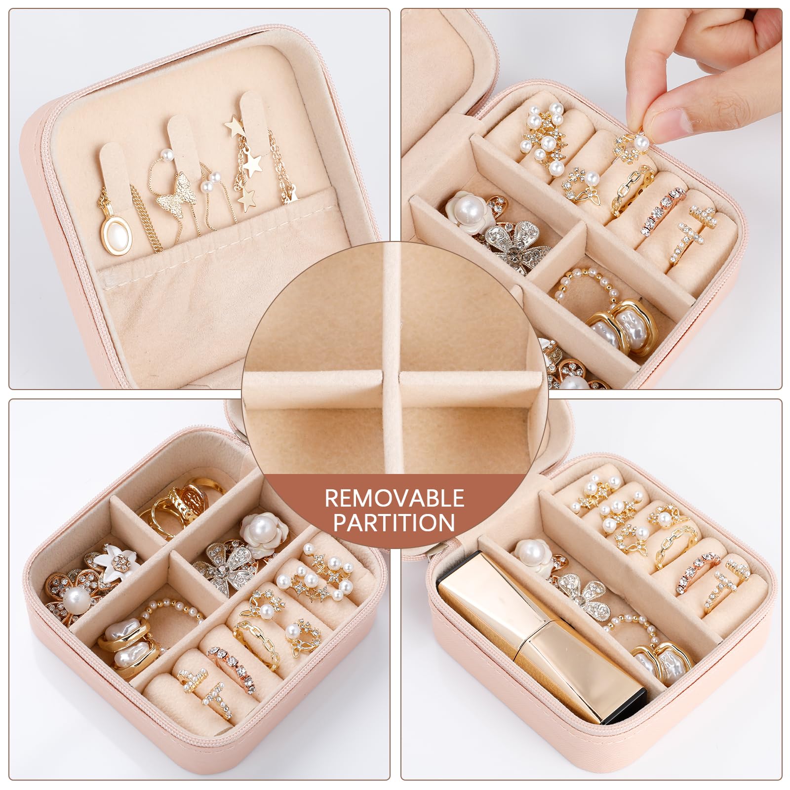 AiQInu Estuche Joyero Pequeño Doble Capa de Viaje para Mujeres, Organizador de Cuero PU para Anillos Pendientes Collar