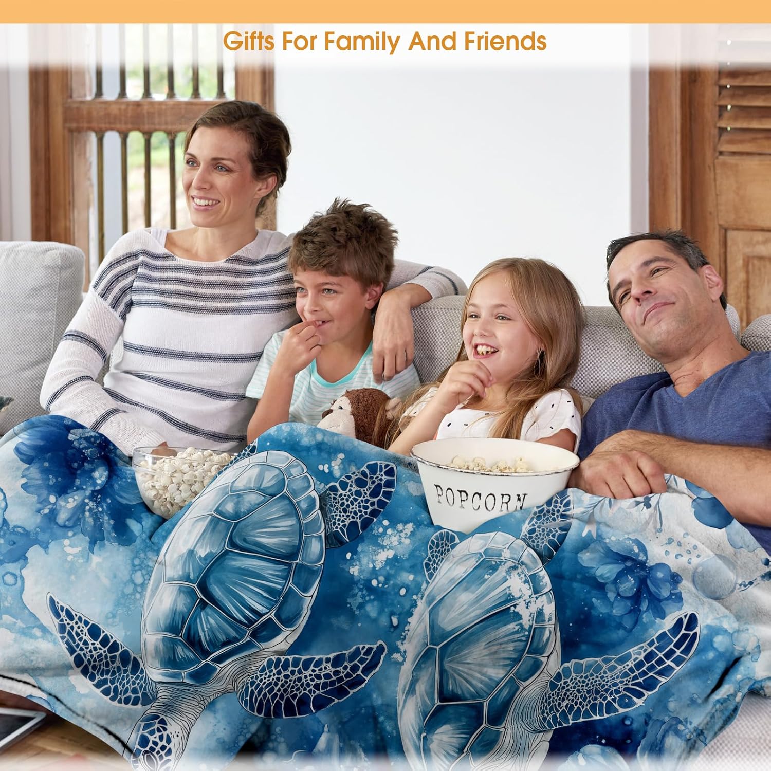 Sea Turtle Floral Blanket Blue Flowers Ocean Gifts for Women Kids Girls Birthday Christmas Mother's Day Mom Wife Sisters Female Friends Presents Colorful Throw Blankets 50"x60" - Image 5