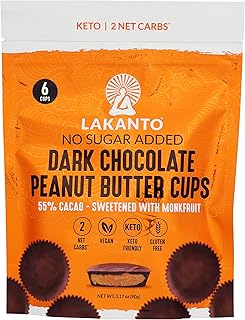 Lakanto Keto Dark Chocolate Peanut Butter Cups 55% Cacao Sweetened with Monk Fruit, No Sugar Added, Keto Diet Friendly, Ve...