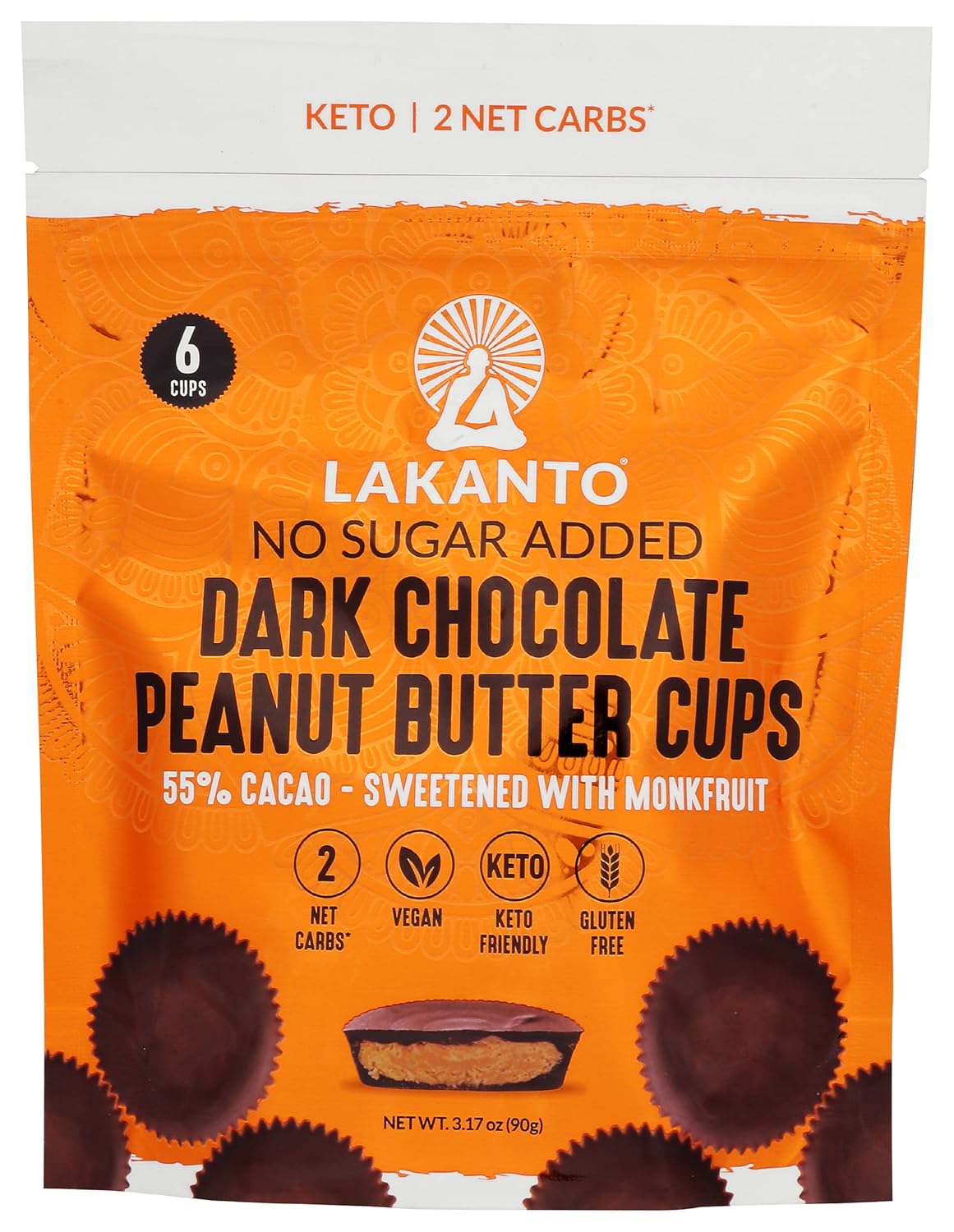 Lakanto Keto Dark Chocolate Peanut Butter Cups 55% Cacao Sweetened with Monk Fruit, No Sugar Added, Keto Diet Friendly, Vegan, 3.17 Ounce (Pack of 8)