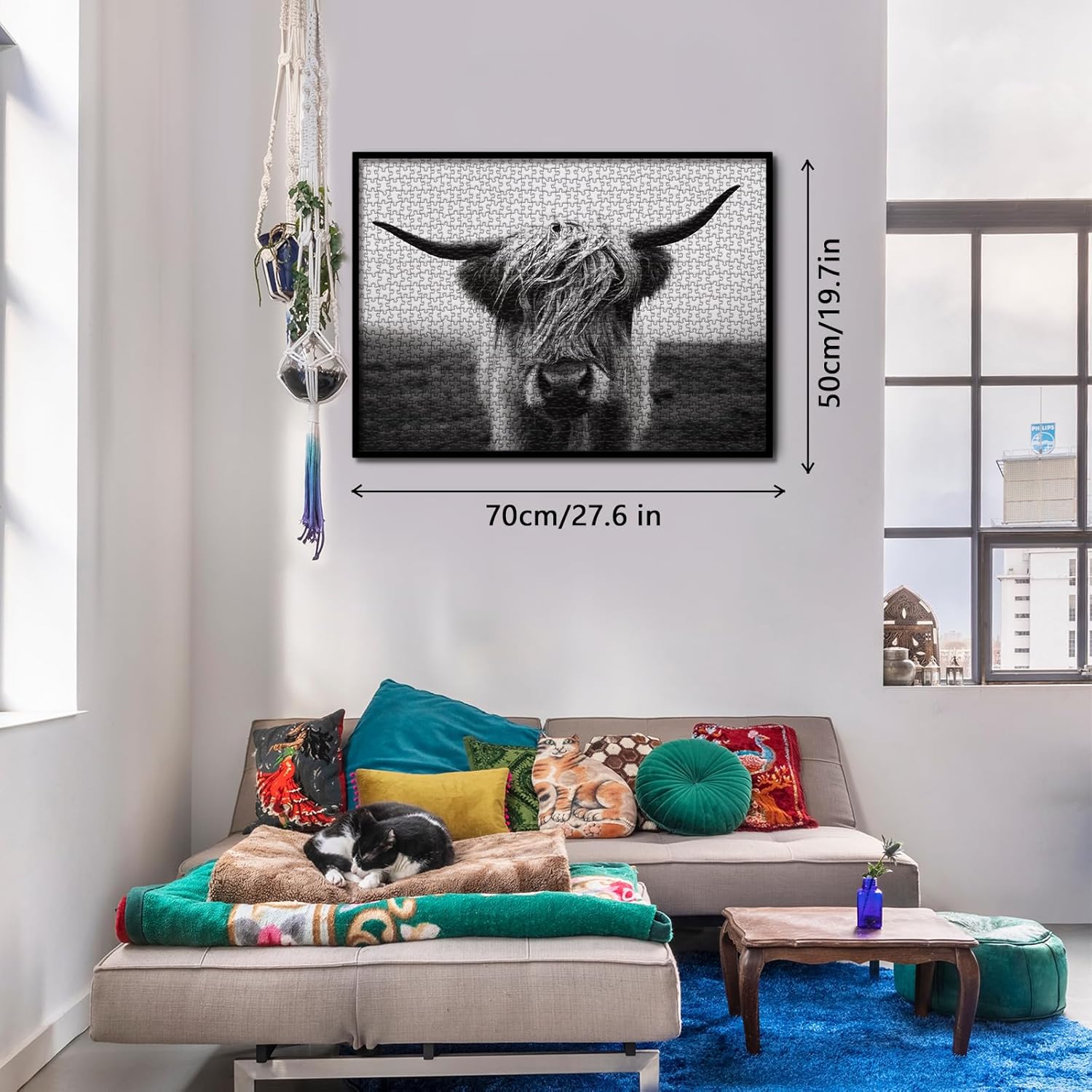 Black White Highland Cow Puzzles for Adults 1000 Pieces, Art Animal Jigsaw Puzzles, Impossible Hard Difficult Challenging Aesthetic Puzzle