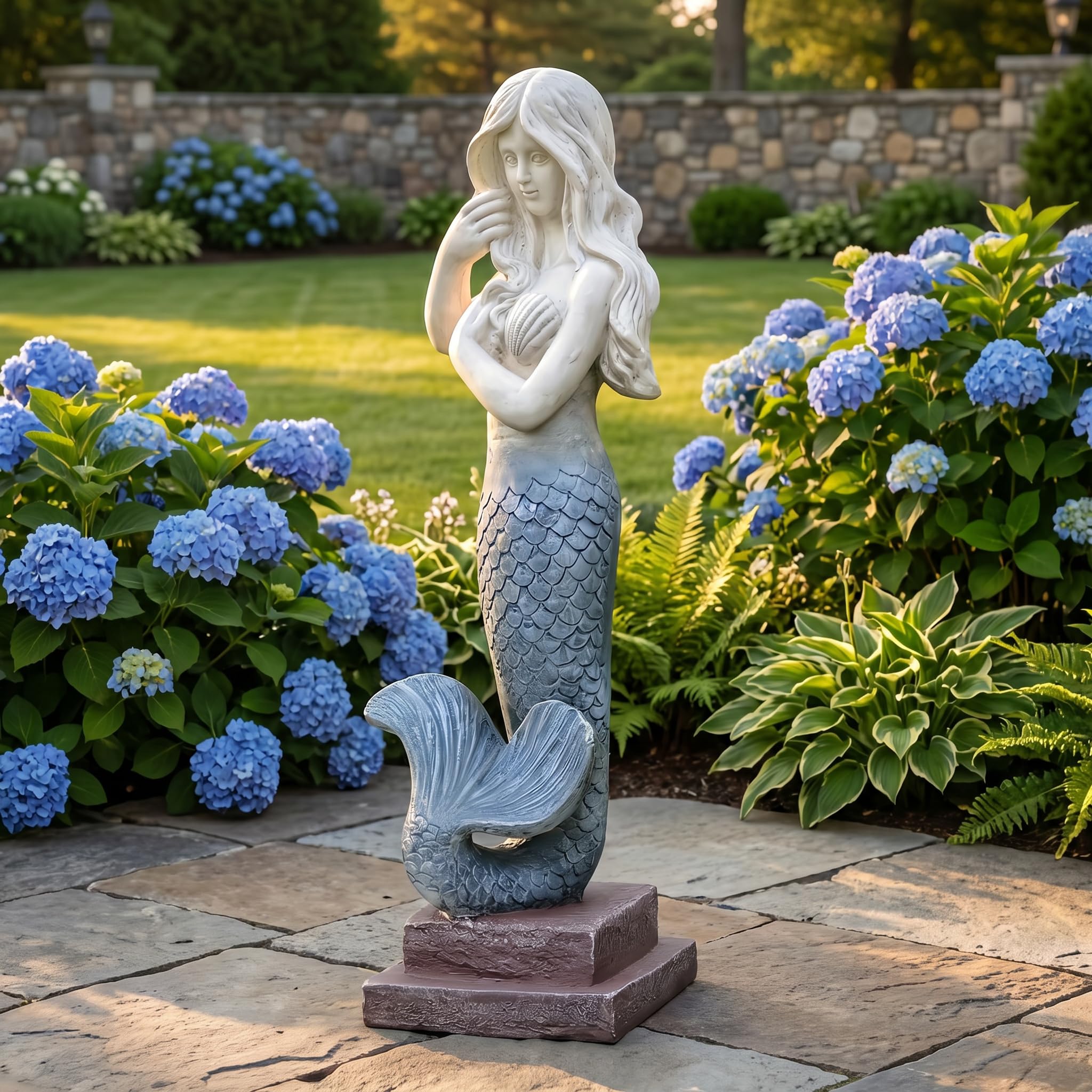OUTOUR Large Mermaid Statue 94cm Tall – Magnesium Oxide Sculpture, Indoor & Outdoor Garden Decor for Patio, Yard, Lawn & Porch Accent