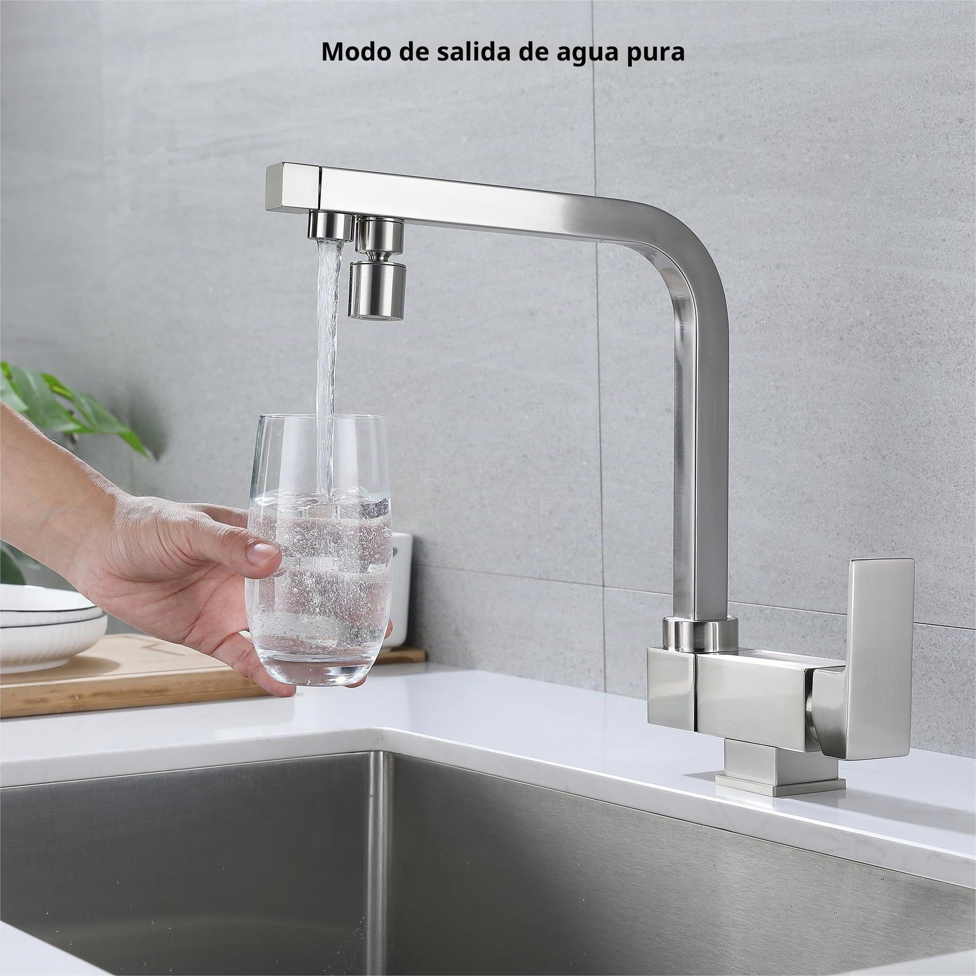 Grifo Cocina Abatible,grifo Osmosis 3 Vias,grifo De Cocina Tres Vias Osmosis Abatible,Grifo De Fregadero Plegable Giratorio 360°,Grifo Para Fregadero Bajo Ventana,material De Latón (NíQuel Cepillado)