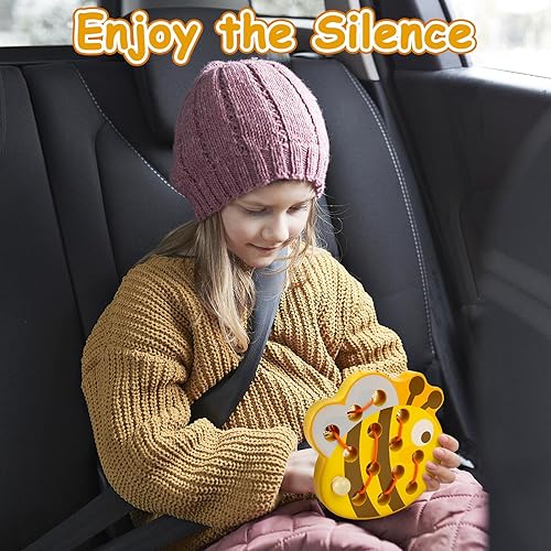 Miniatura 6 de Sealive Juguetes de madera con cordones para niños pequeños - Juego de roscado divertido y educativo Desarrolla habilidades motoras finas Juguete