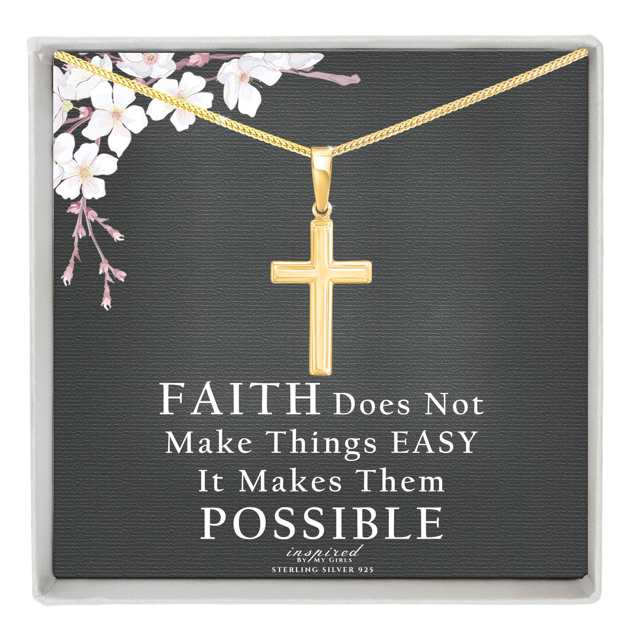 Inspired By My Girls Womens Solid Sterling Silver Cross Necklace and Adjustable Chain - Ready To Give Gift In Box