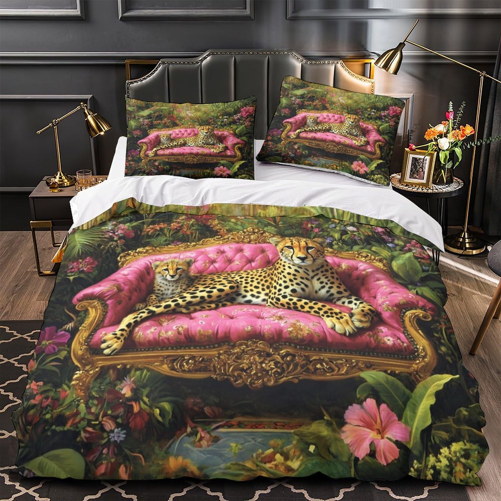 Housse de couette lion imprimé 3D au fini doux et qualitatif