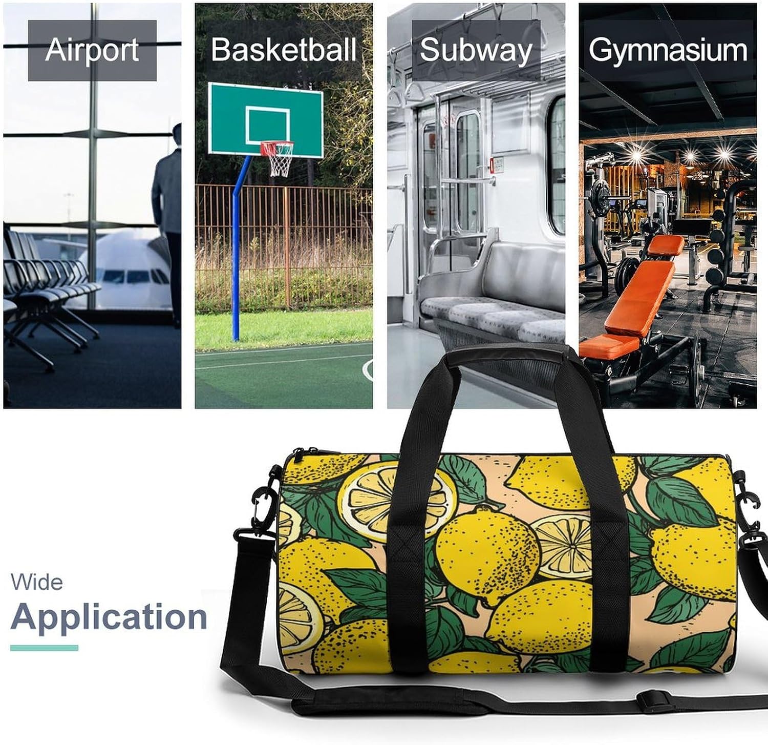 Yellow Lemon Gym Bag Hand-held Fitness Bags Cylindrical Fitness Bag with Shoe Large Compartment Duffle Bags for Travel Sports Unisex image 3