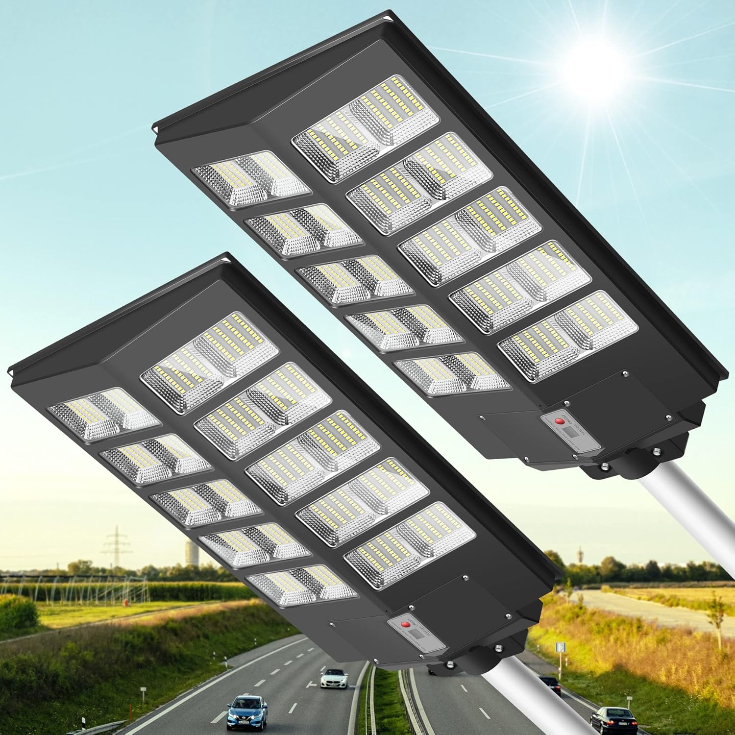 AZONE 1000W Solar Street Lights Outdoor, Waterproof High Brightness