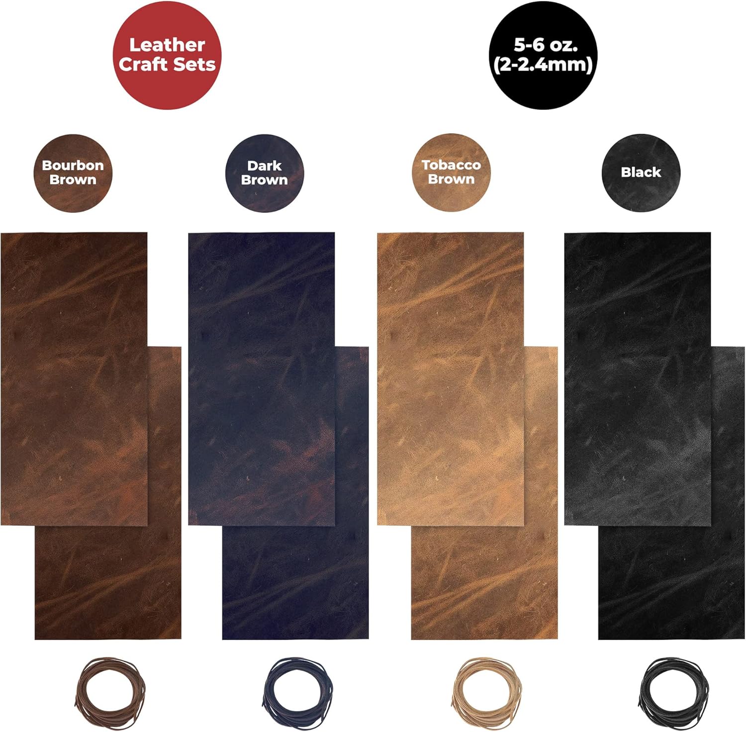 ELW 5-6 oz (2-2.4mm) Black Full Grain Leather Craft Sheets Set of 3 Pieces 12"x12" Plus 36” Leather Cord Braiding String, Oil Tanned Real Cowhide for Tooling, Carving, Repair, Knife Sheaths