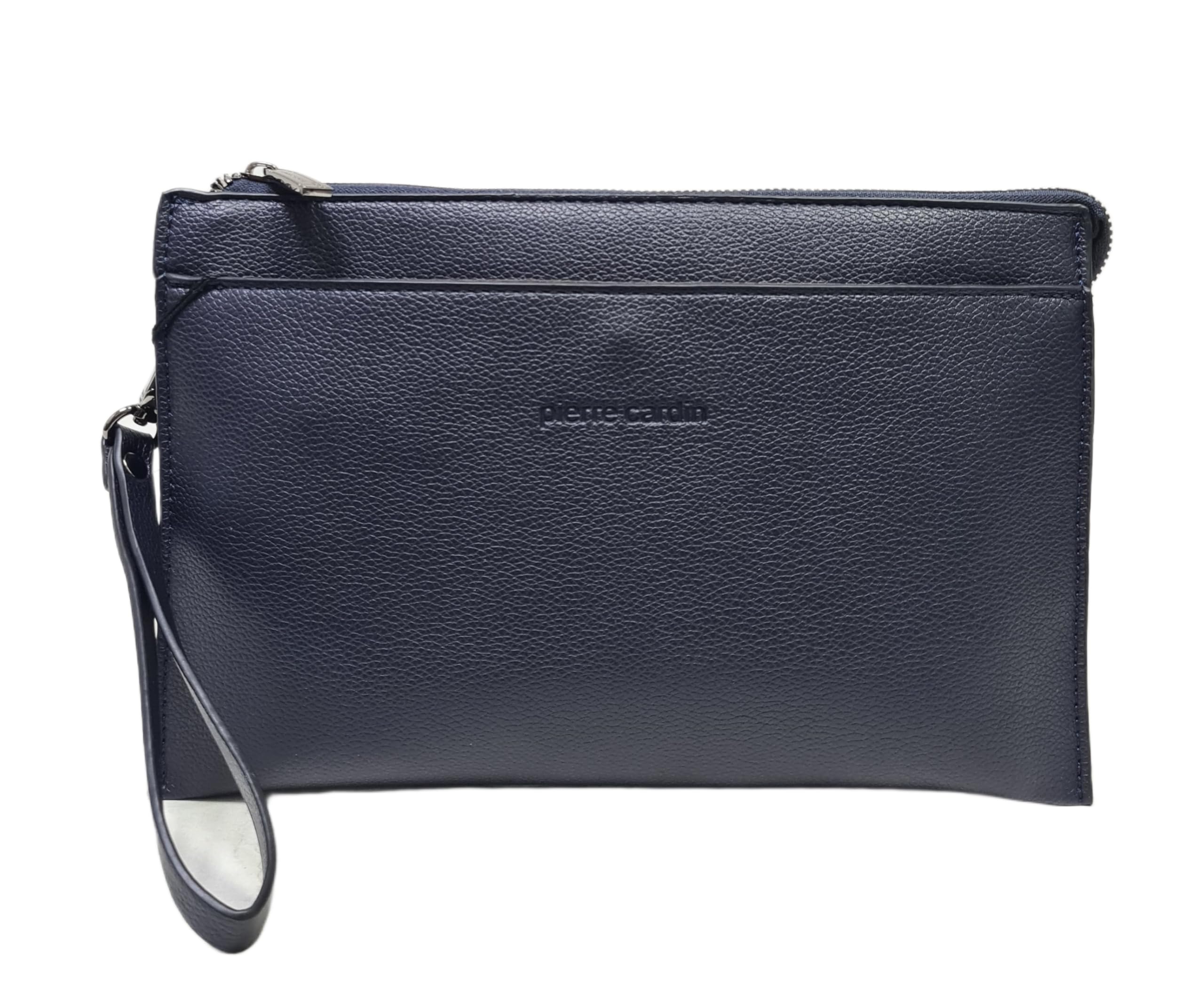 Pierre Cardin Borsello Pochette a Mano in Pelle Sintetica, Nero, Blu e Marrone, con Manico Rimovibile, Dimensioni 27x17X3 cm ART. 13 Stampa Logo a Fuoco sul Frontale