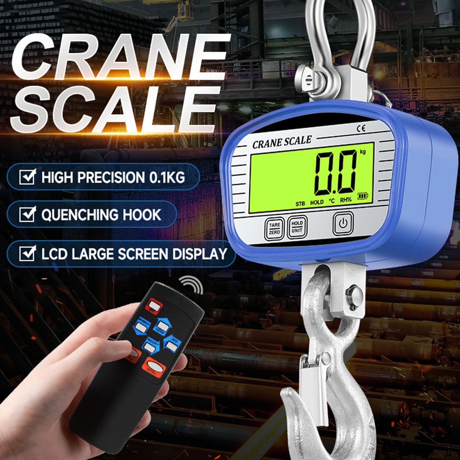 Digitale Kranwaage, 1500 Kg 3300 Lb Digitale Hängewaage mit LCD-Hintergrundbeleuchtung, Fernbedienung, Industrielle Hochleistungs-Kranwaage für Bauernhof, Viehzucht, Fabrik, Bau