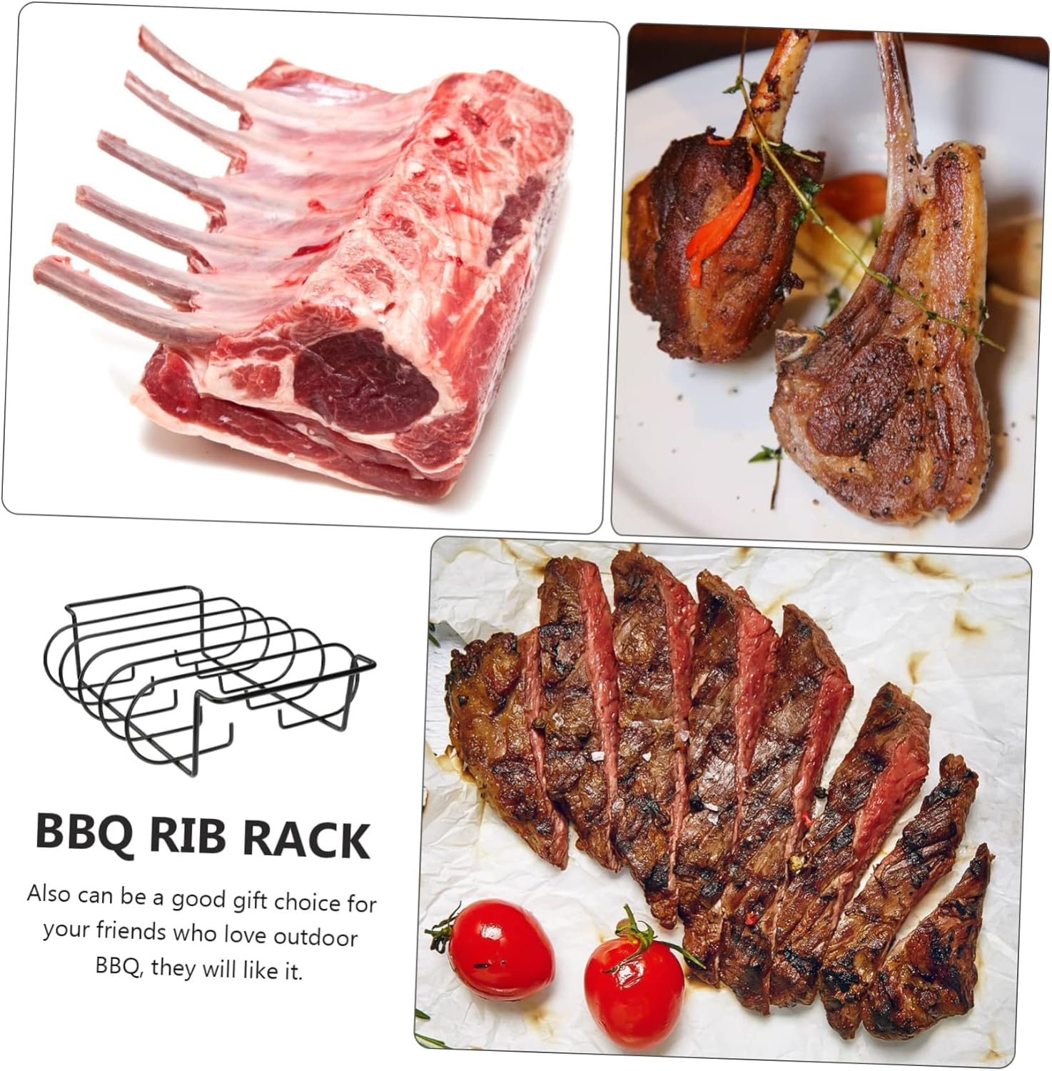 Non-Stick Iron Rib Rack for BBQ Lamb Chops Durable Rib Roasting Shelf High-Temperature Resistant Lightweight Barbecue Accessory for Gas Grills