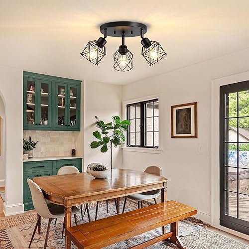 Miniatura 6 de Lámpara de techo empotrada de 3 luces, lámpara de techo multidireccional ajustable, jaula de metal negro de granja cerca de la lámpara de techo para