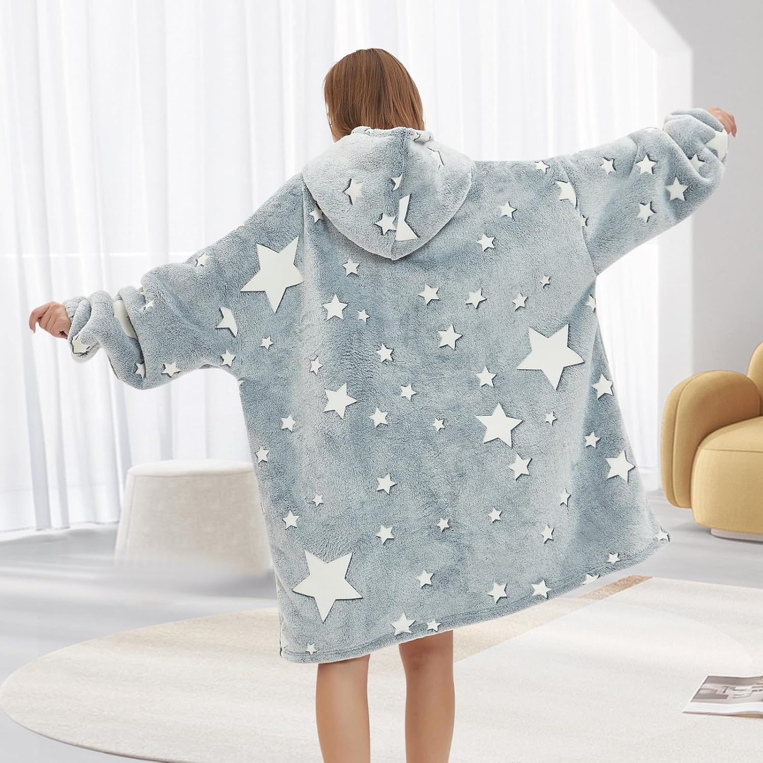 Fiosnow Glow in the Dark Star Blanket Hoodies for Women and Men Adult Oversize Wearable Blanket Hoodies for Soft and Warm - Image 6